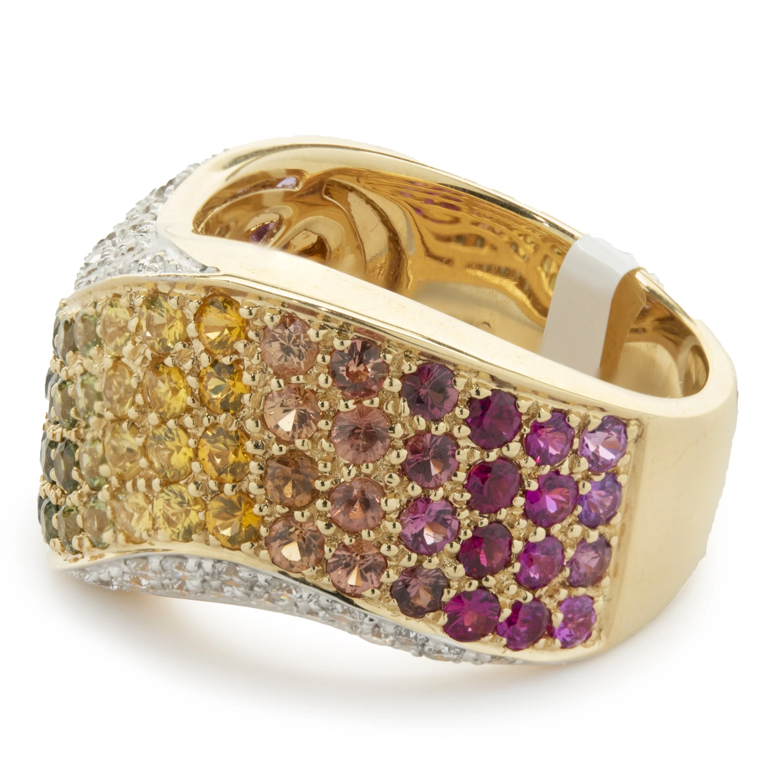 18 Karat Yellow Gold Pave Rainbow Sapphire and Diamond Wave Band - Image 2