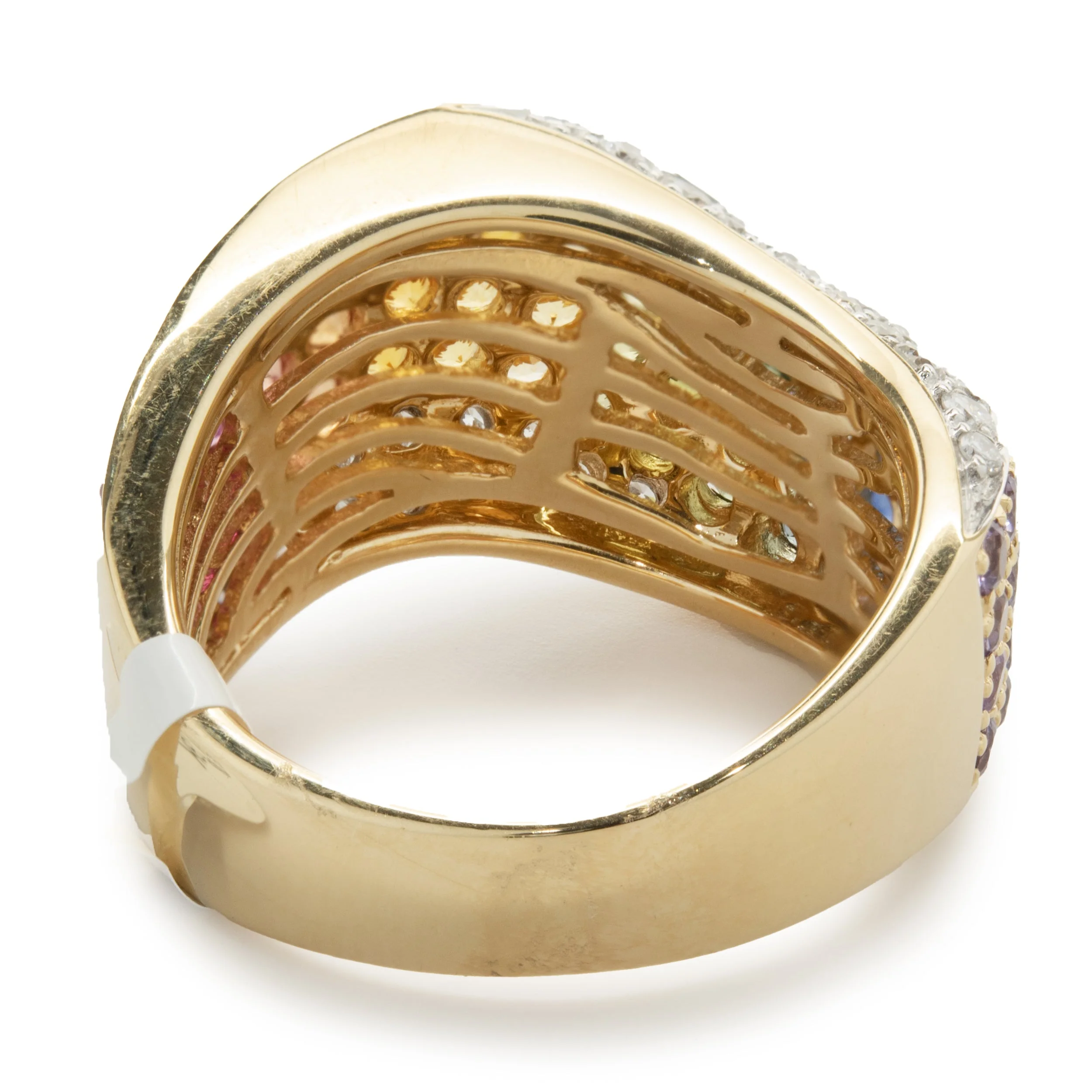 18 Karat Yellow Gold Pave Rainbow Sapphire and Diamond Wave Band - Image 4