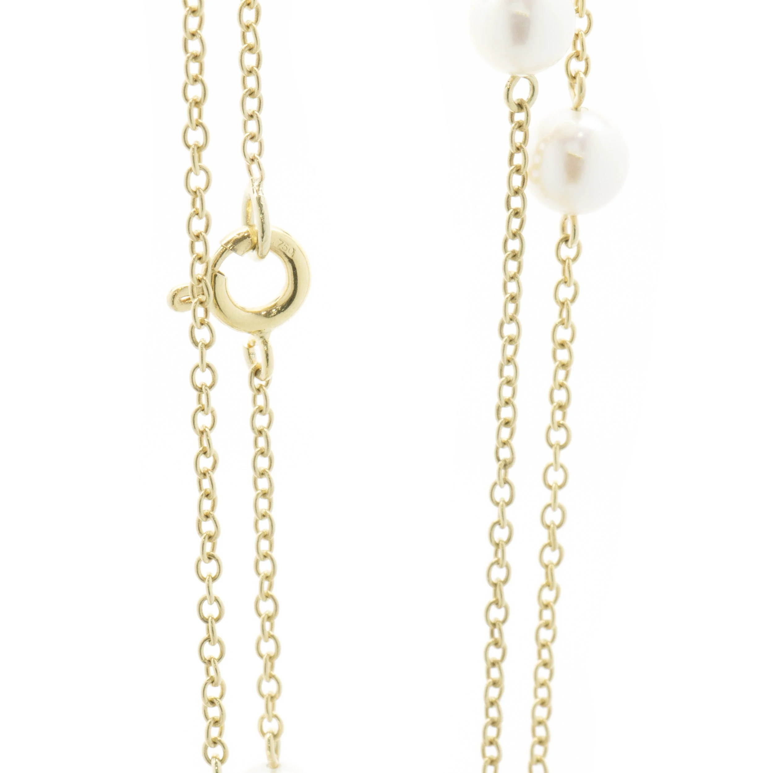 18 Karat Yellow Gold Pearl Station Necklace - Image 4