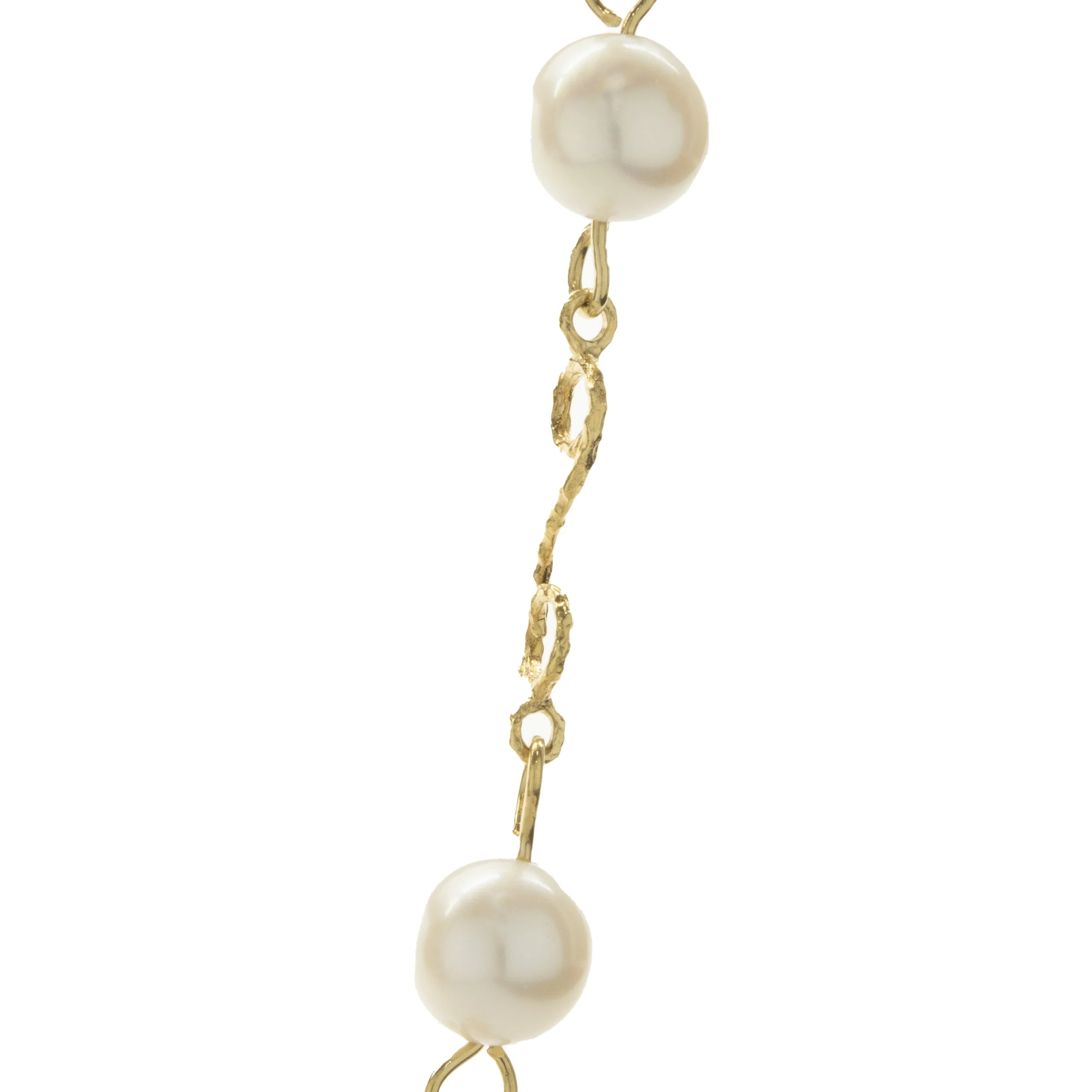 18 Karat Yellow Gold Pearl Station Necklace with Ornate Link - Image 2