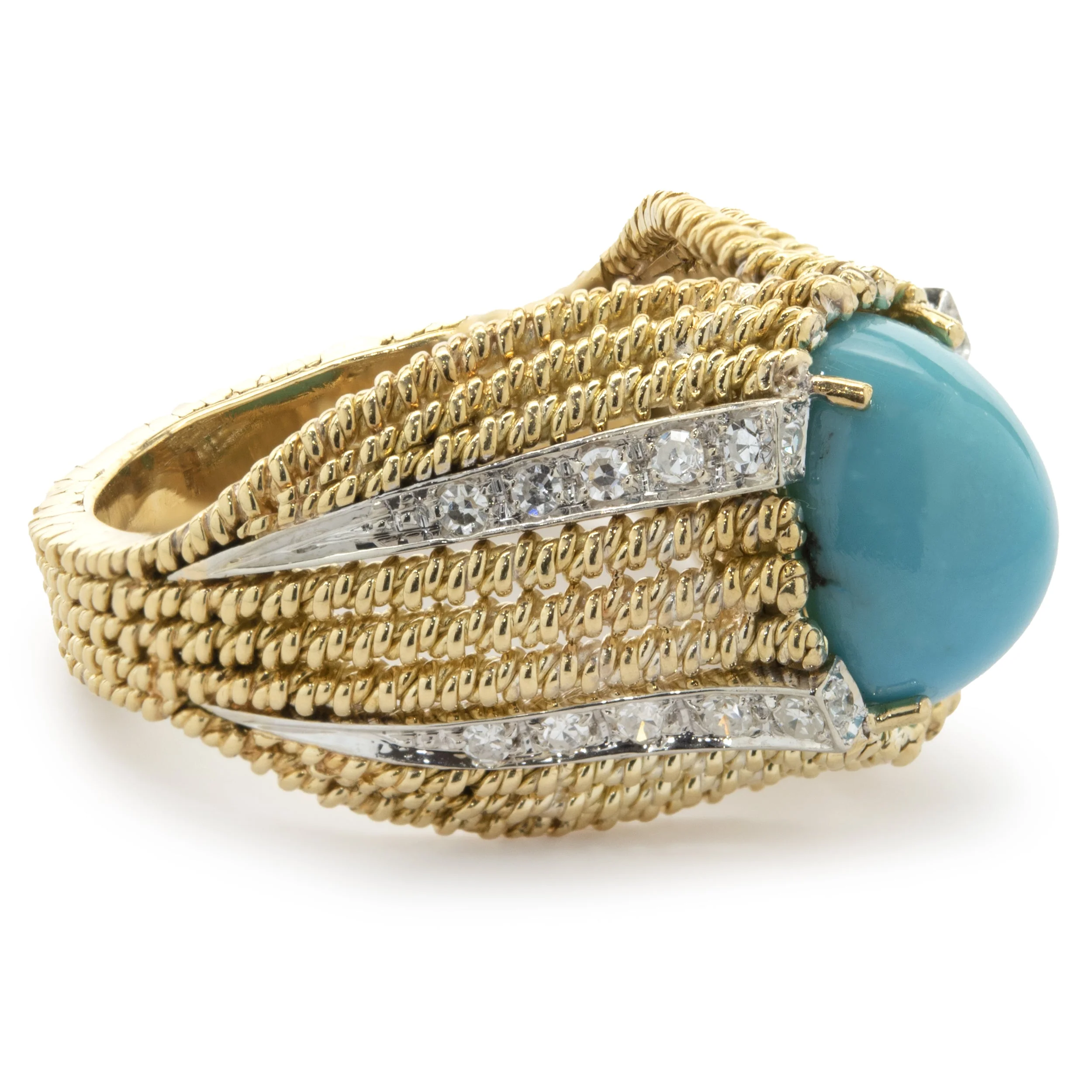 18 Karat Yellow Gold Persian Turquoise and Diamond Ring - Image 2