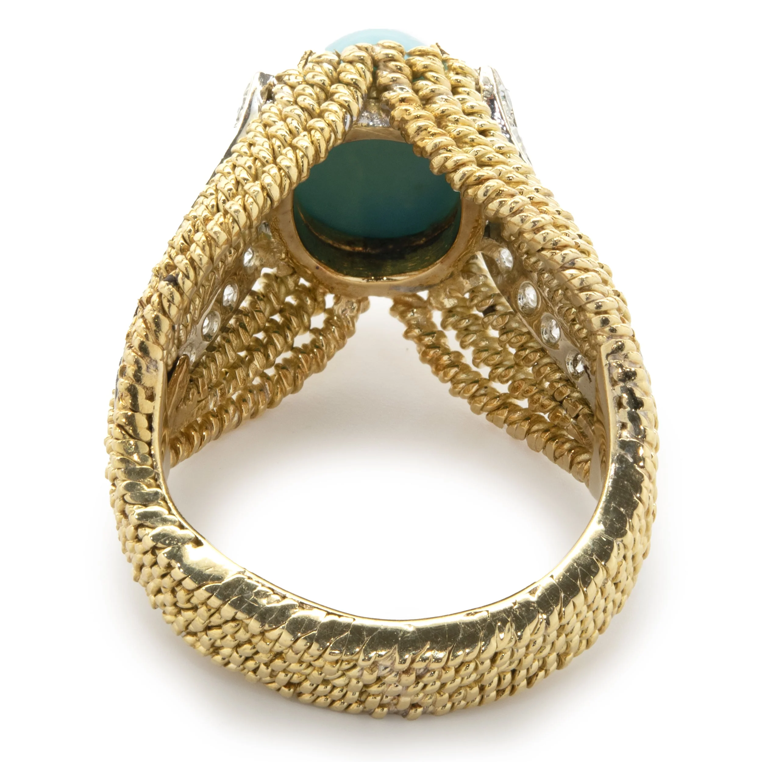 18 Karat Yellow Gold Persian Turquoise and Diamond Ring - Image 3
