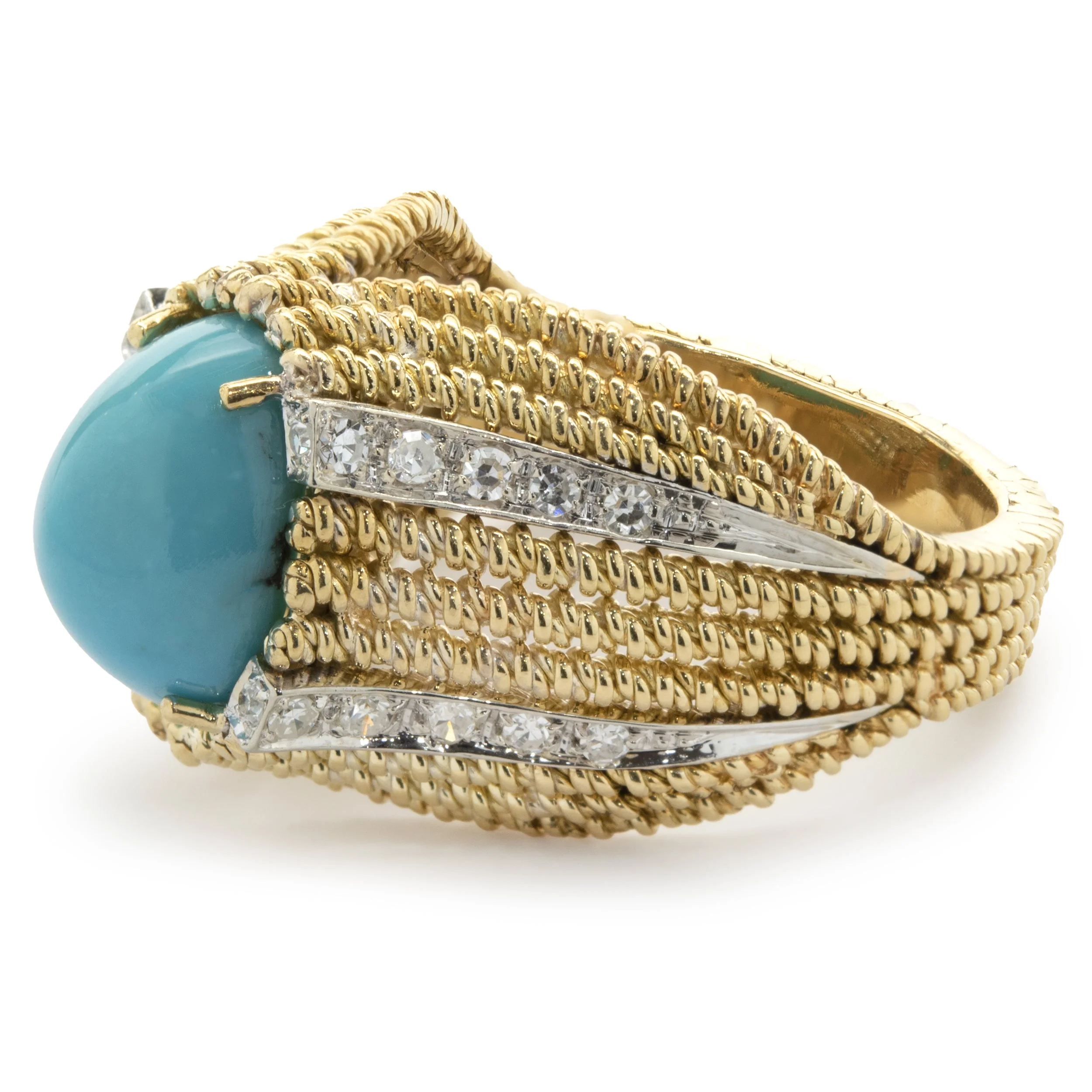 18 Karat Yellow Gold Persian Turquoise and Diamond Ring - Image 4
