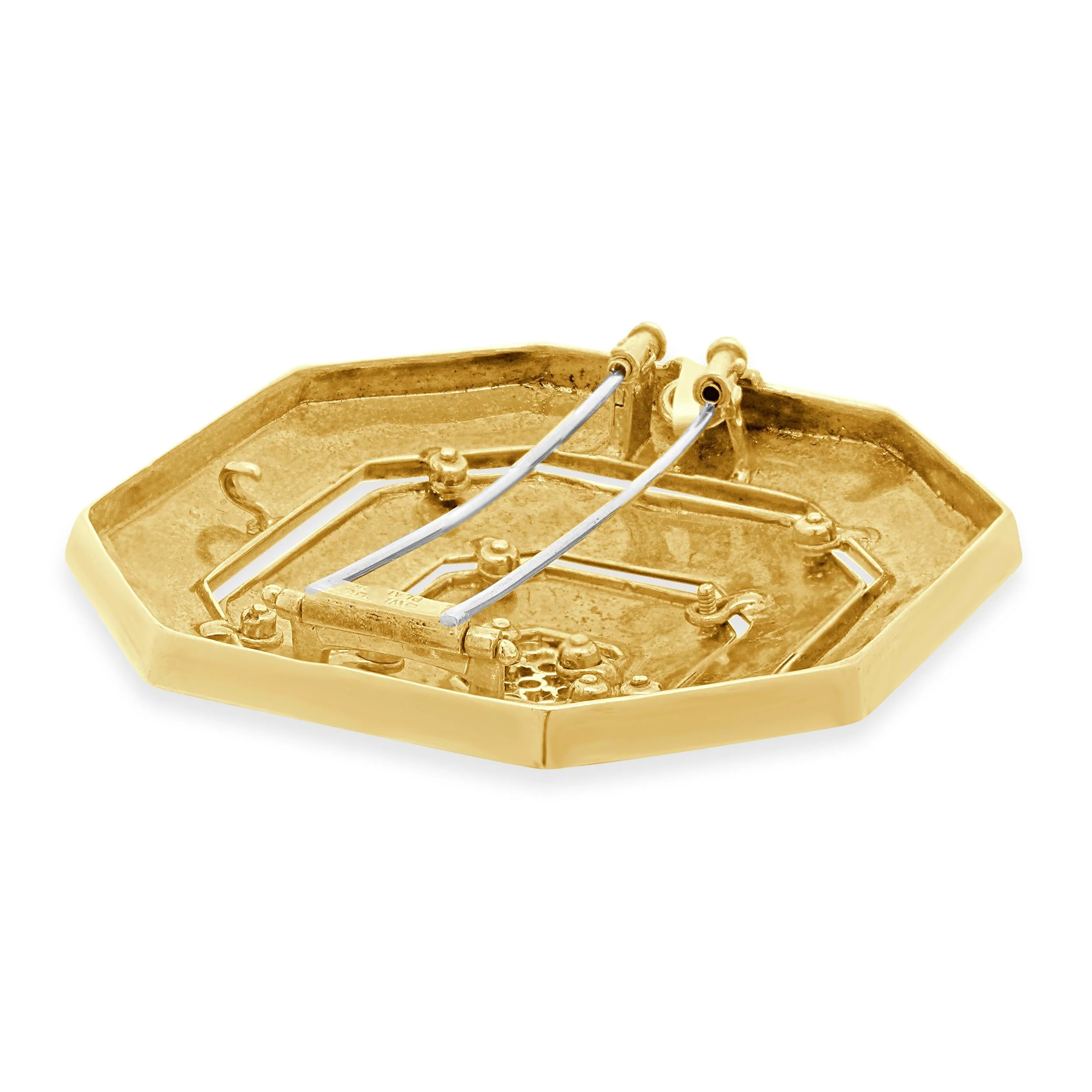 18 Karat Yellow Gold & Platinum Diamond and Enamel Hexagon Brooch - Image 2