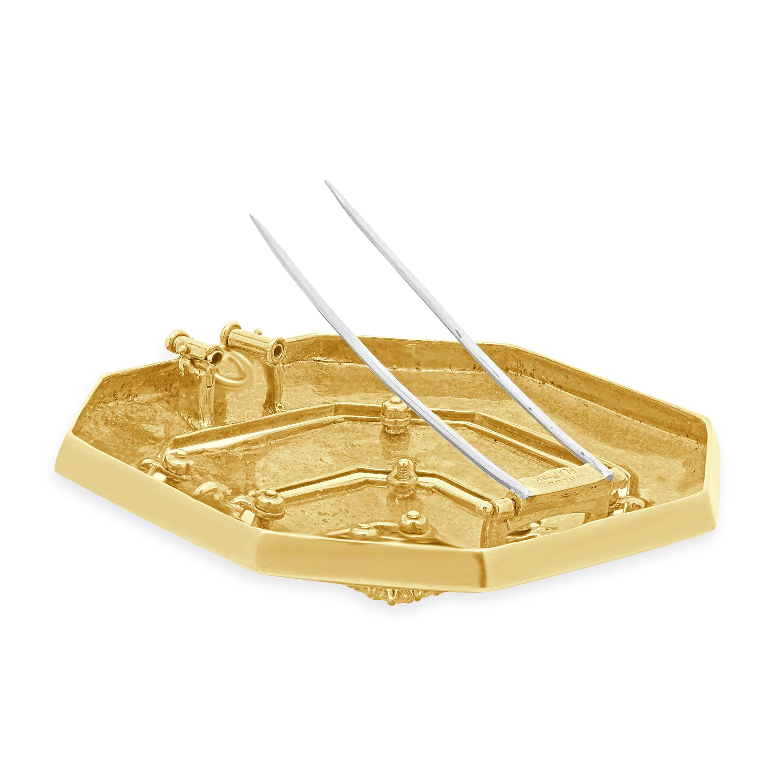 18 Karat Yellow Gold & Platinum Diamond and Enamel Hexagon Brooch - Image 3
