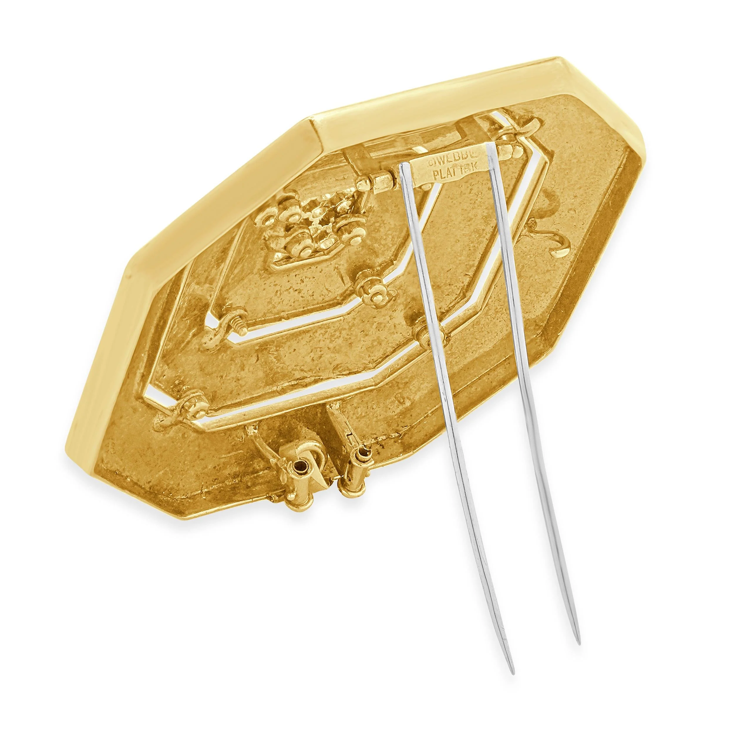 18 Karat Yellow Gold & Platinum Diamond and Enamel Hexagon Brooch - Image 4