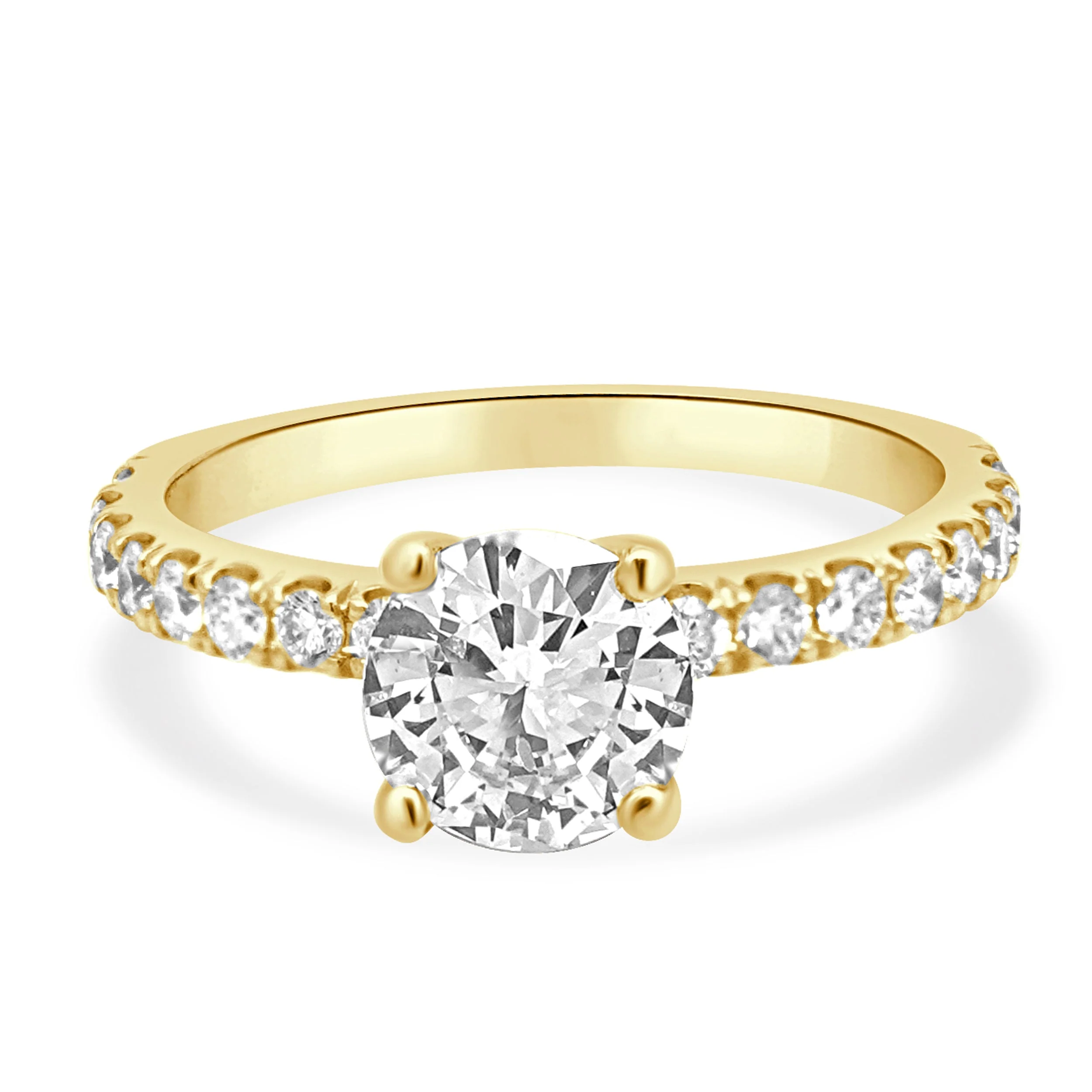 18 Karat Yellow Gold Prong Set Round Brilliant Cut Diamond Engagement Ring