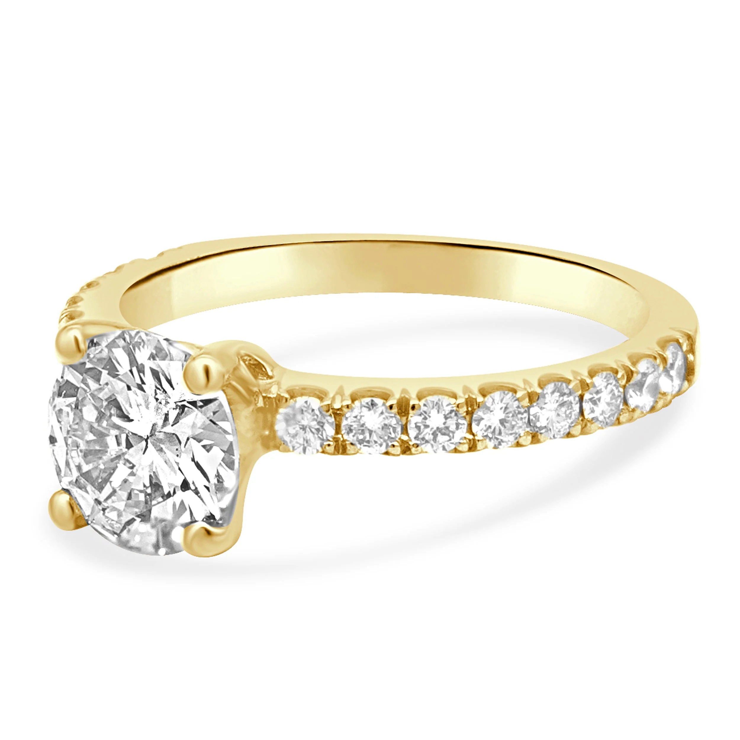 18 Karat Yellow Gold Prong Set Round Brilliant Cut Diamond Engagement Ring - Image 2