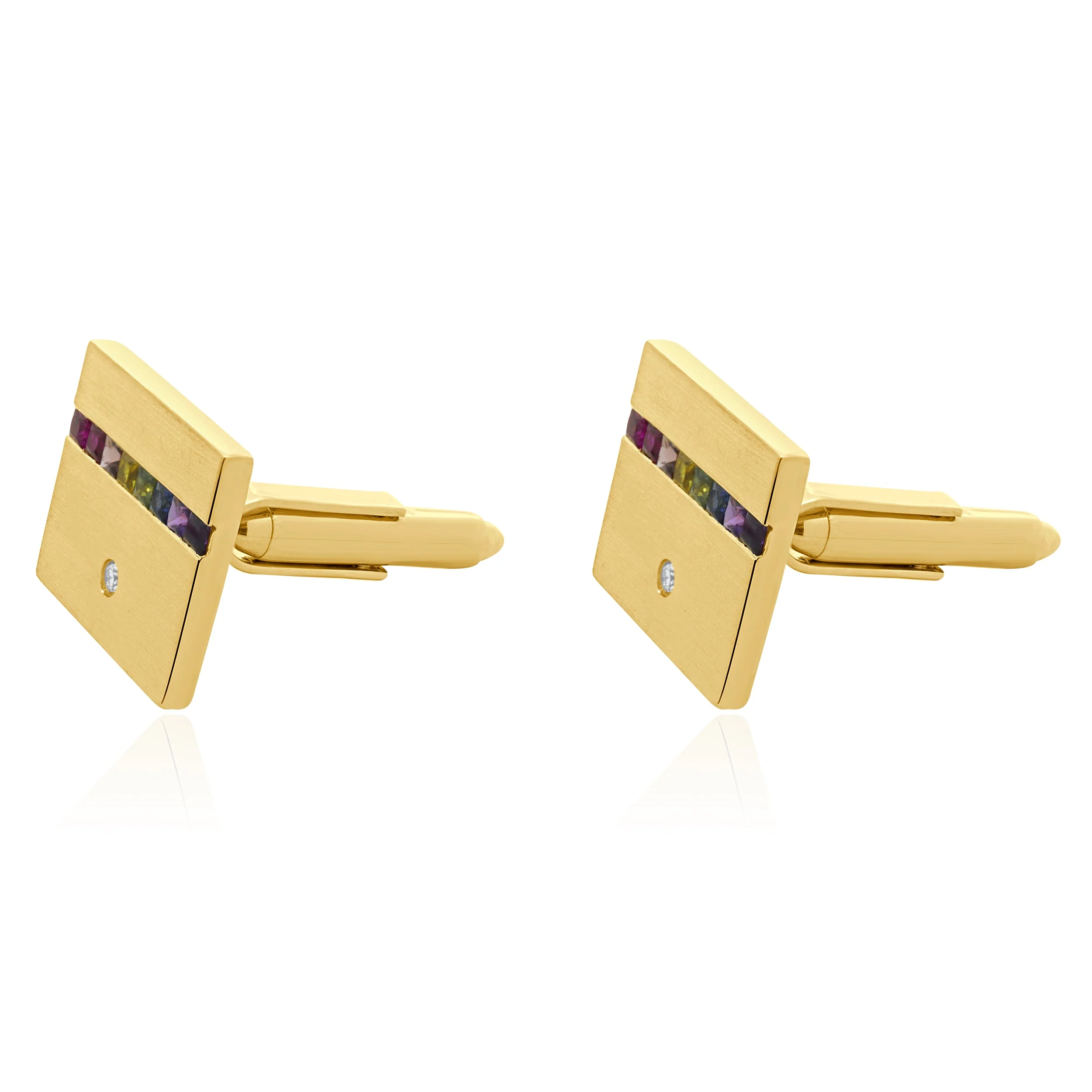 18 Karat Yellow Gold Rainbow Sapphire and Diamond Cufflinks - Image 4