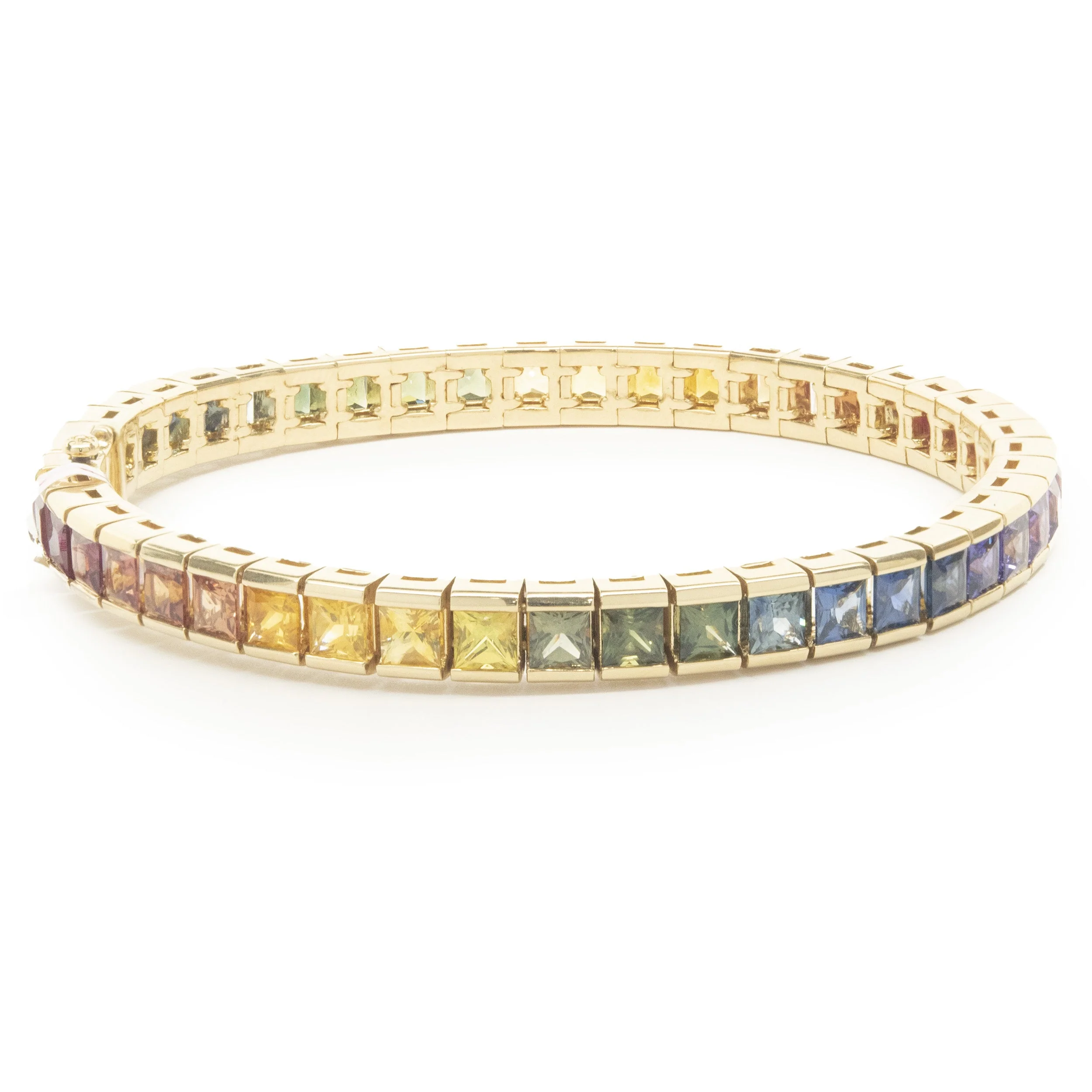 18 Karat Yellow Gold Rainbow Sapphire Inline Bracelet - Image 2