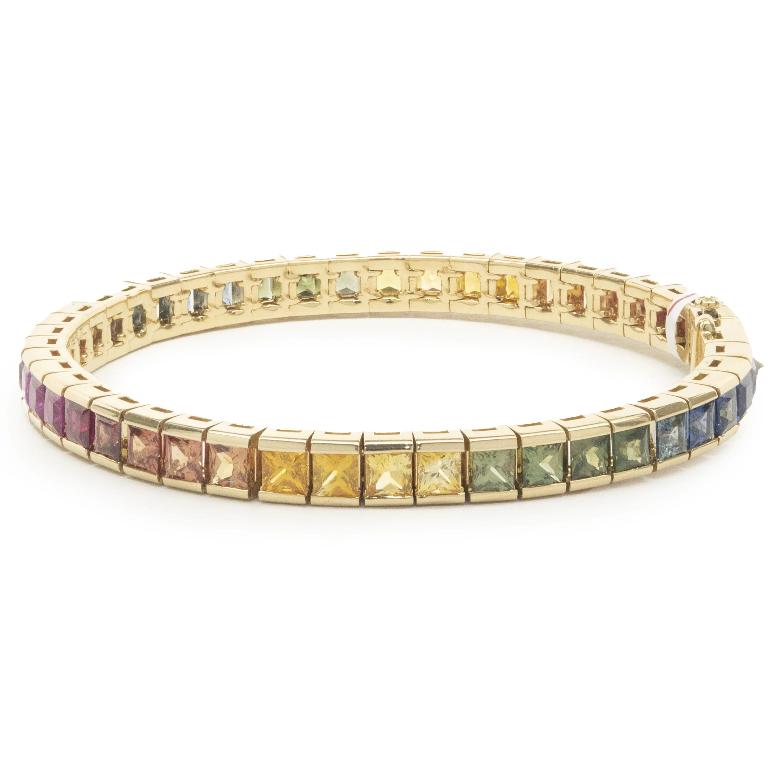 18 Karat Yellow Gold Rainbow Sapphire Inline Bracelet - Image 4
