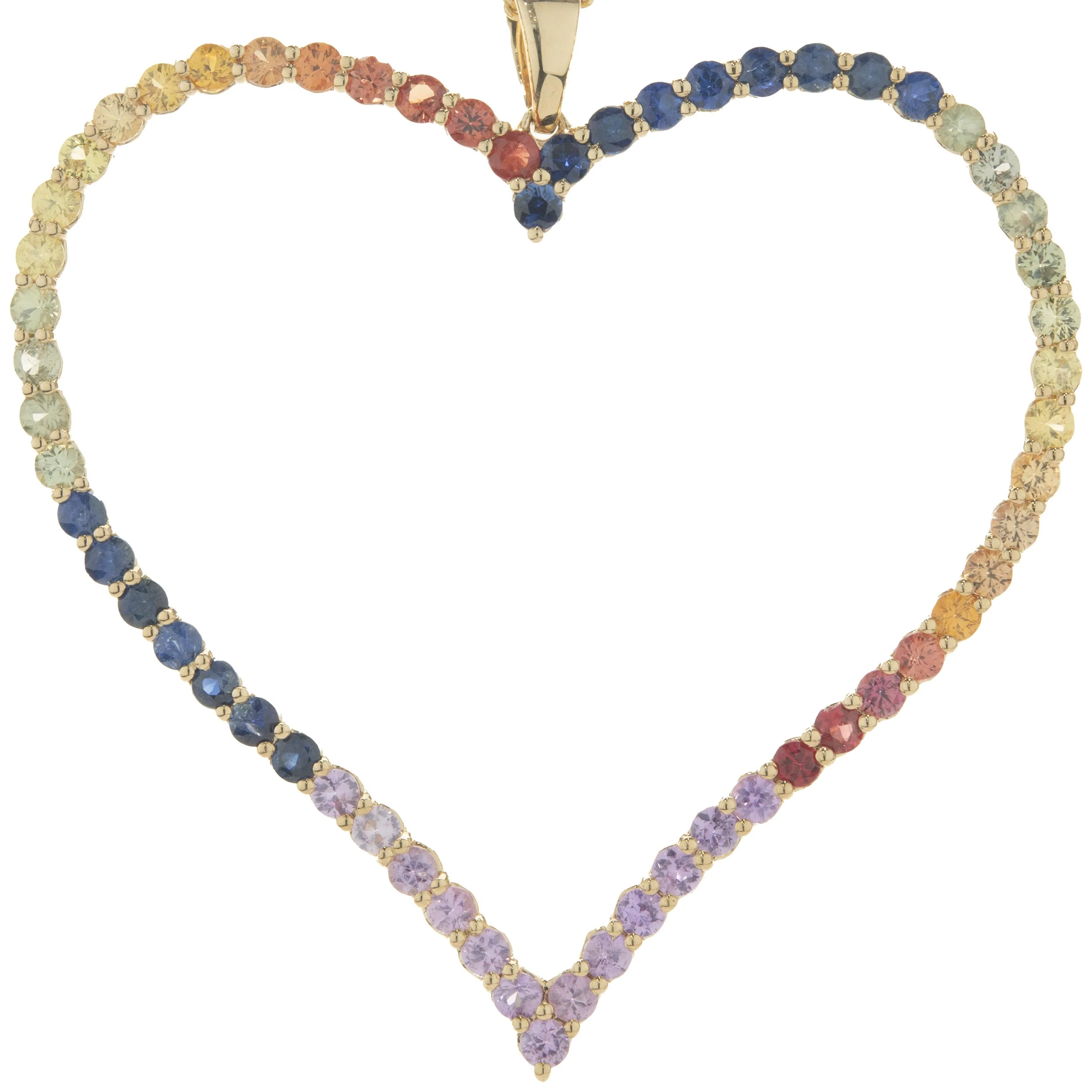 18 Karat Yellow Gold Rainbow Sapphire Open Heart Necklace - Image 4