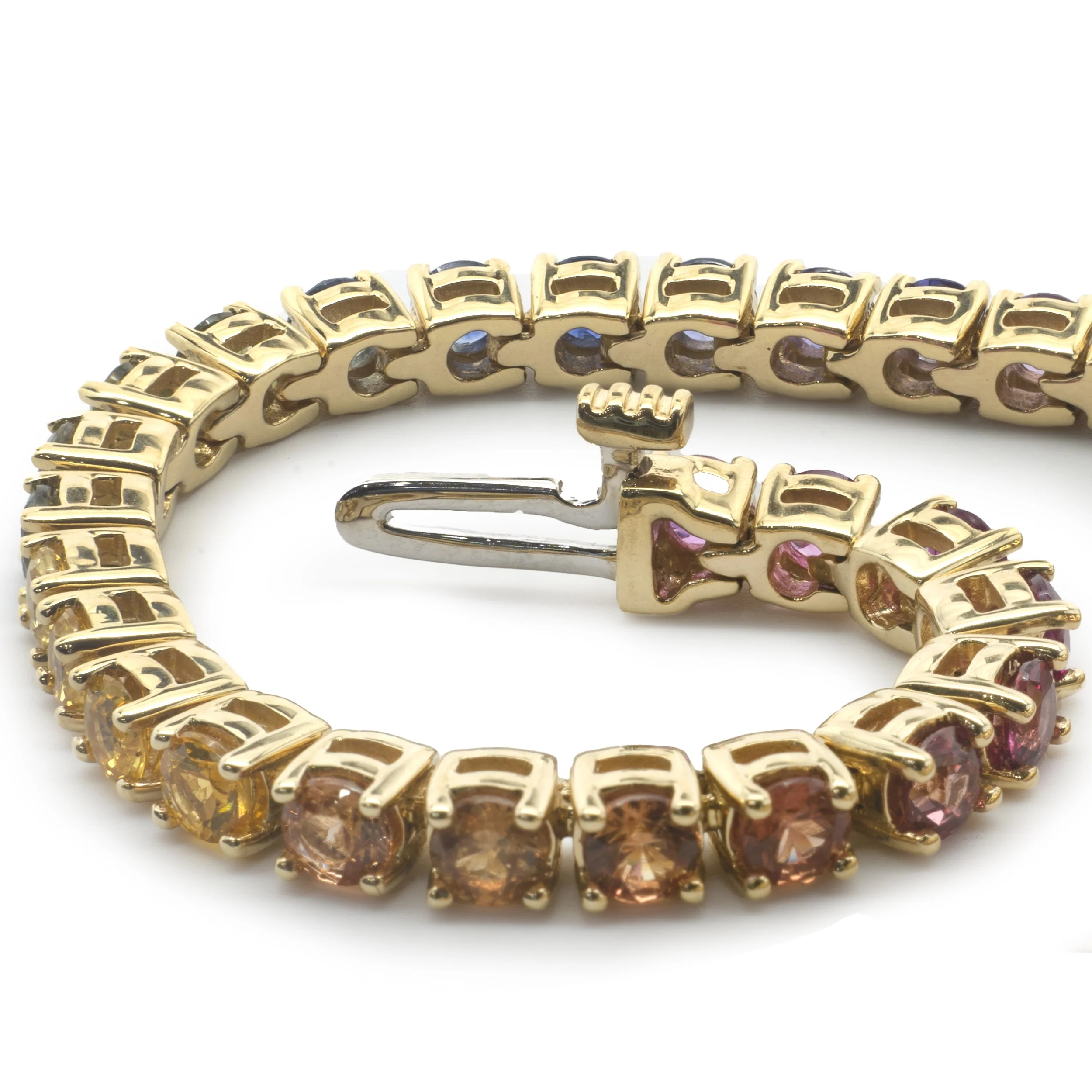 18 Karat Yellow Gold Rainbow Sapphire Tennis Bracelet - Image 3