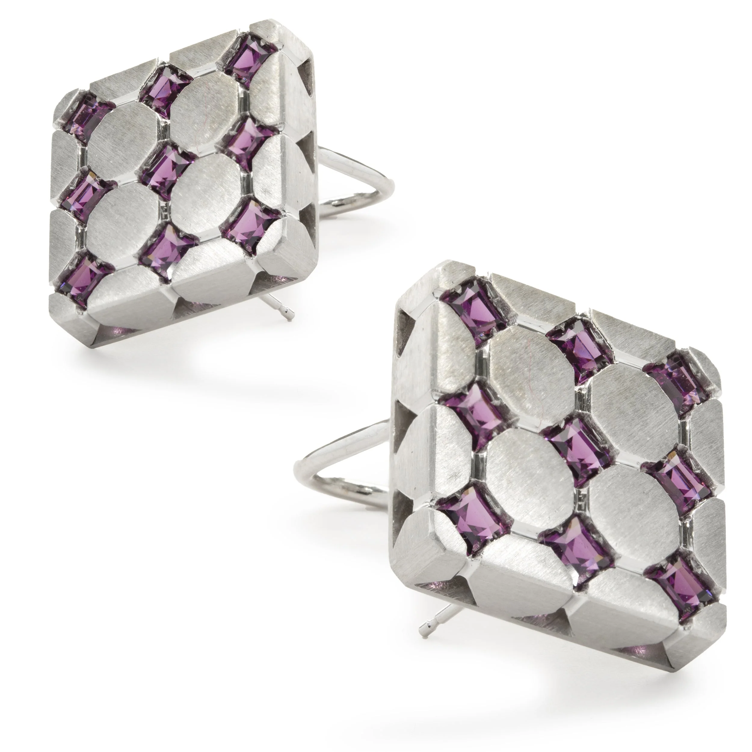 18 Karat Yellow Gold Rhodium Coated Pink Topaz Square Earrings - Image 4
