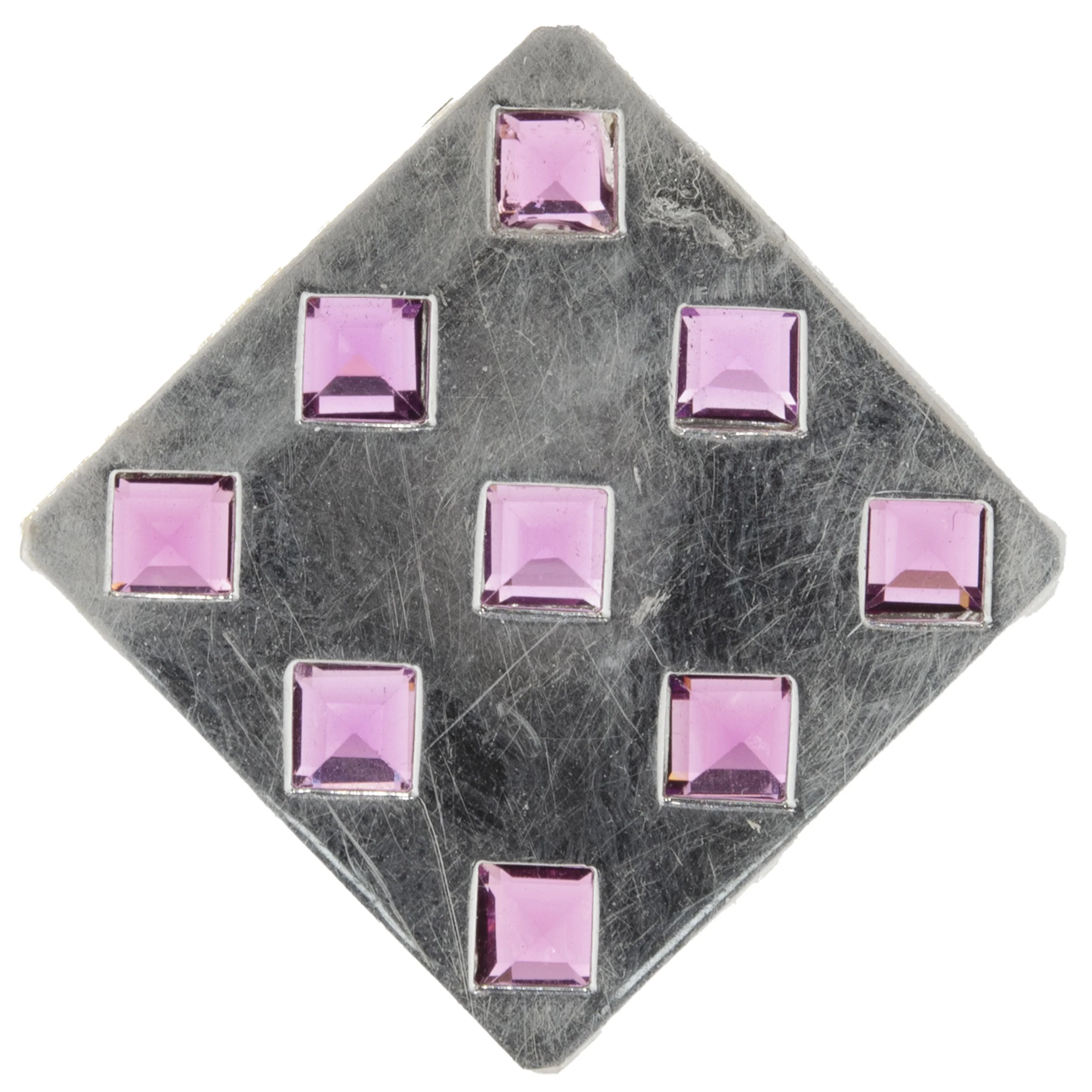 18 Karat Yellow Gold Rhodium Coated Purple Zircon Square Pendant - Image 2