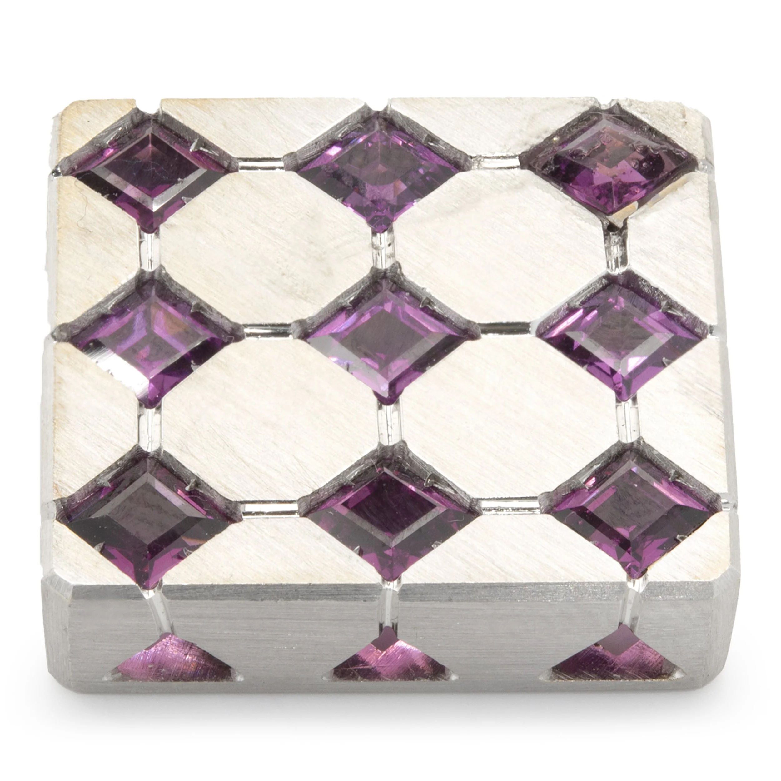 18 Karat Yellow Gold Rhodium Coated Purple Zircon Square Pendant - Image 3