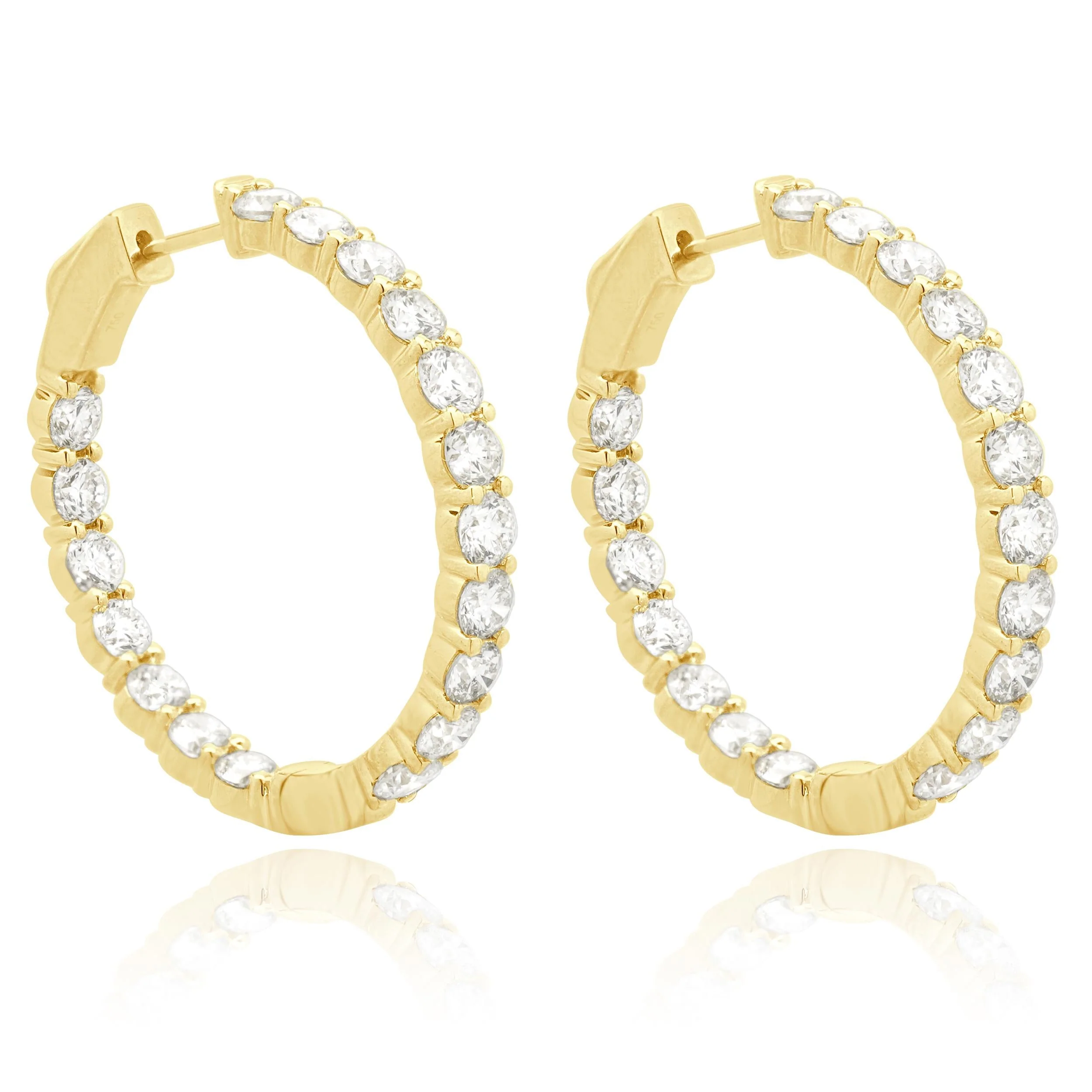 18 Karat Yellow Gold Round Brilliant Cut Diamond Inside Outside Hoop Earrings - Image 2