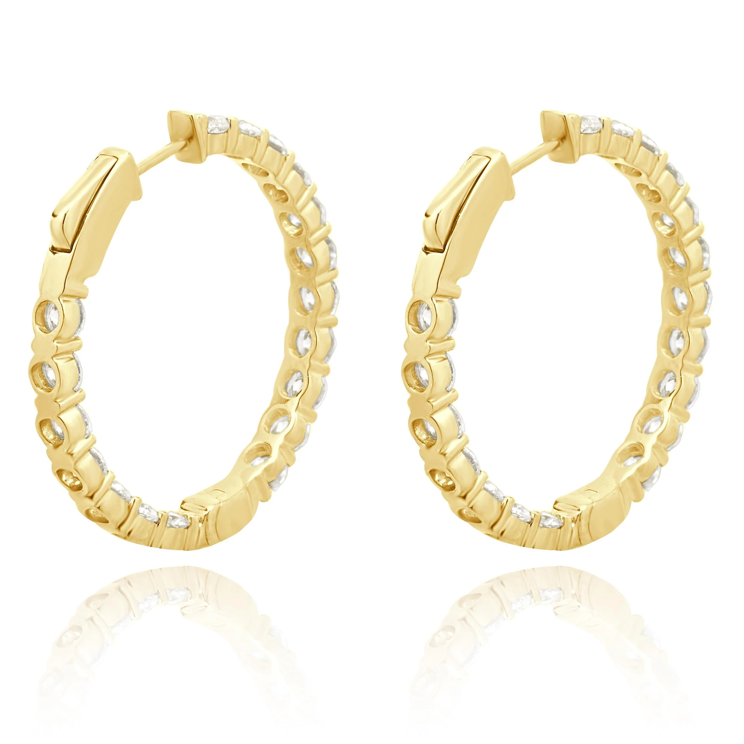 18 Karat Yellow Gold Round Brilliant Cut Diamond Inside Outside Hoop Earrings - Image 3