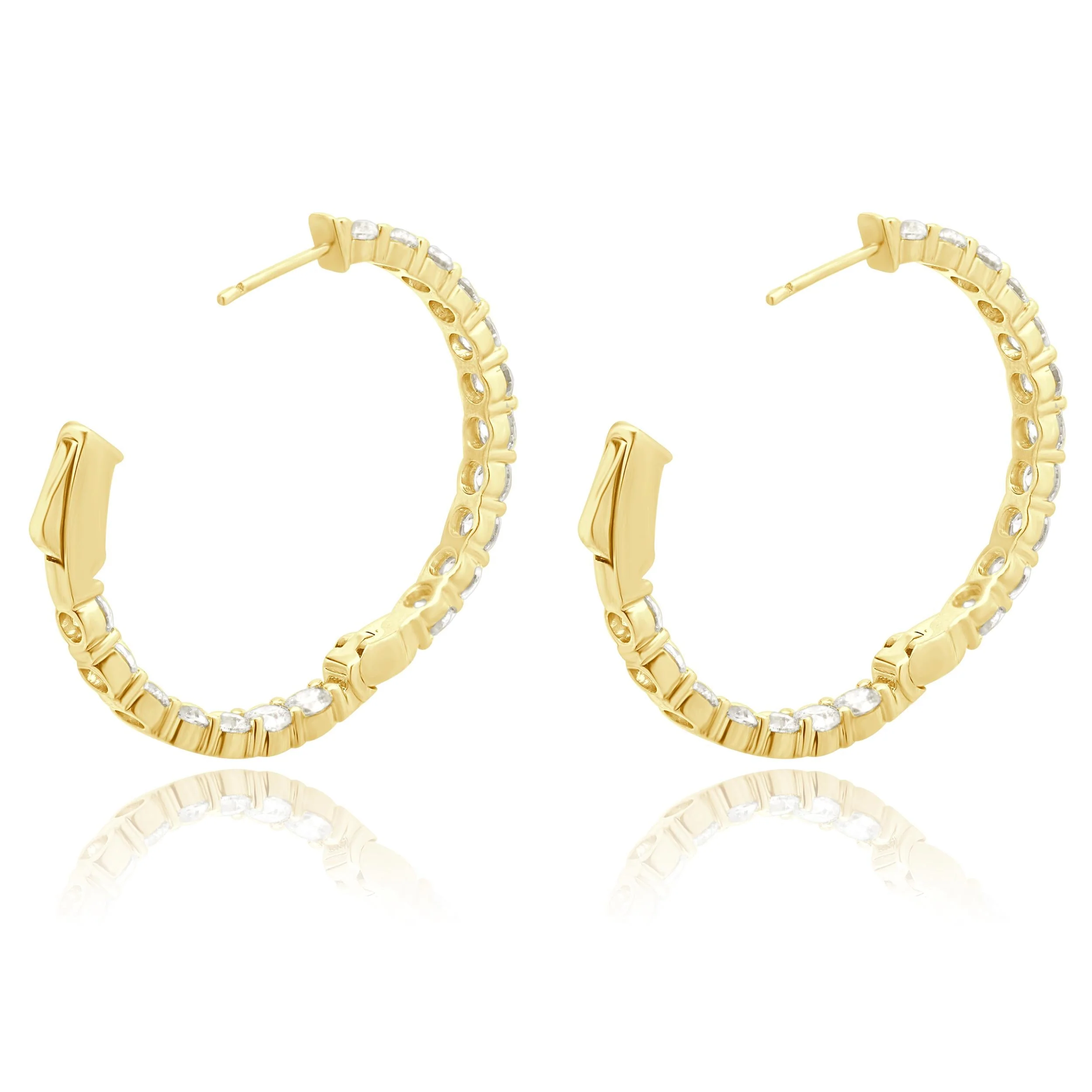 18 Karat Yellow Gold Round Brilliant Cut Diamond Inside Outside Hoop Earrings - Image 4