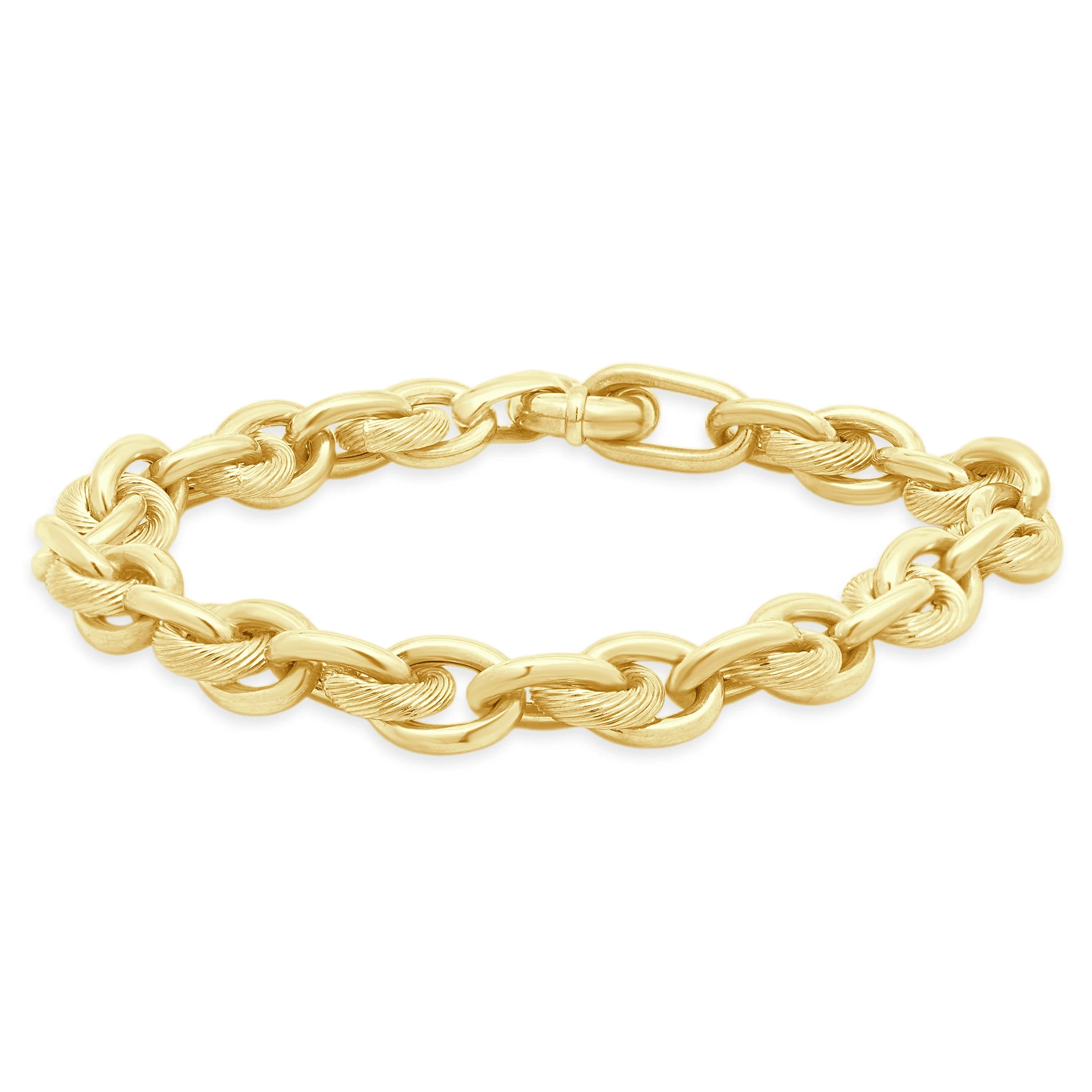 18 Karat Yellow Gold Textured Oval Interlocking Bracelet