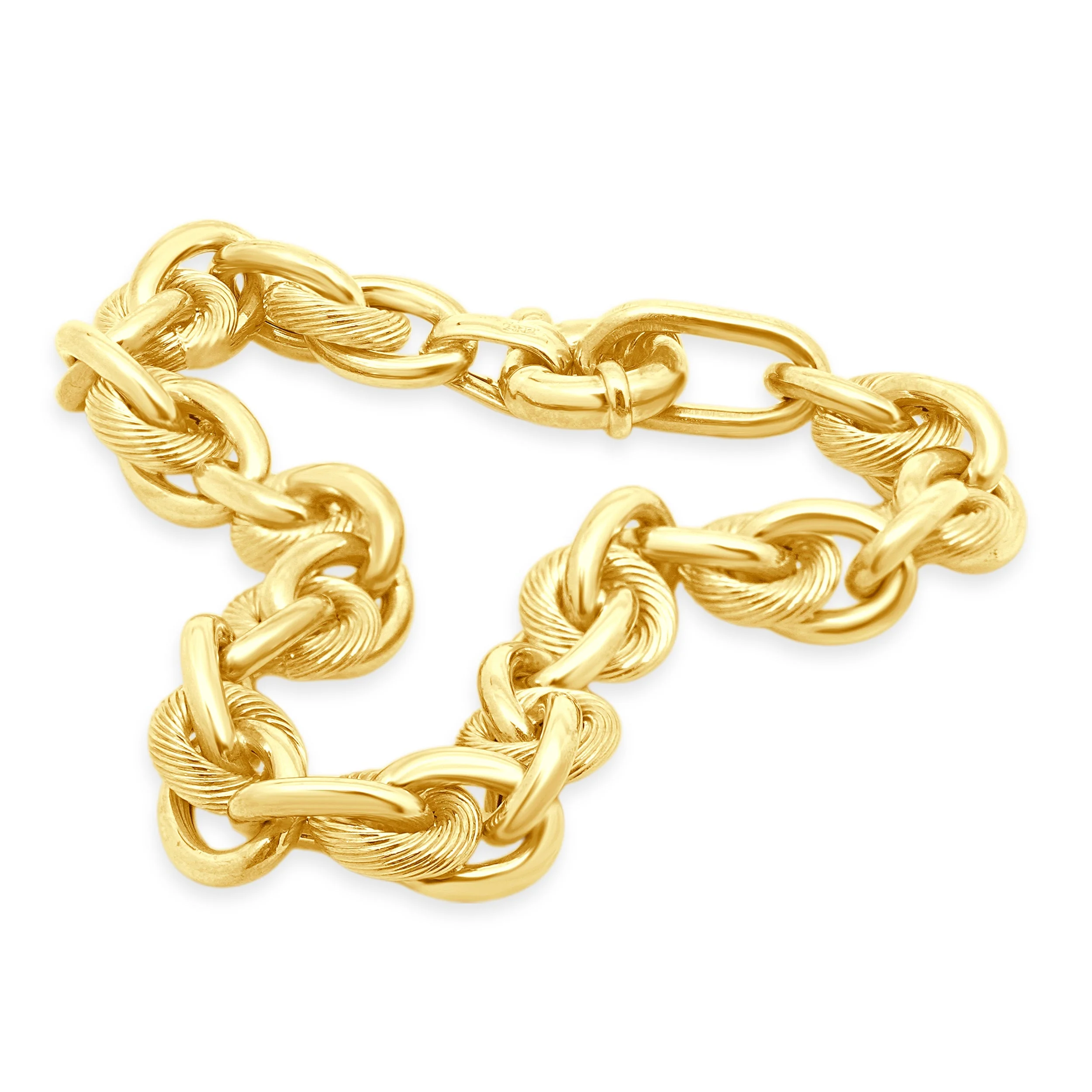 18 Karat Yellow Gold Textured Oval Interlocking Bracelet - Image 2