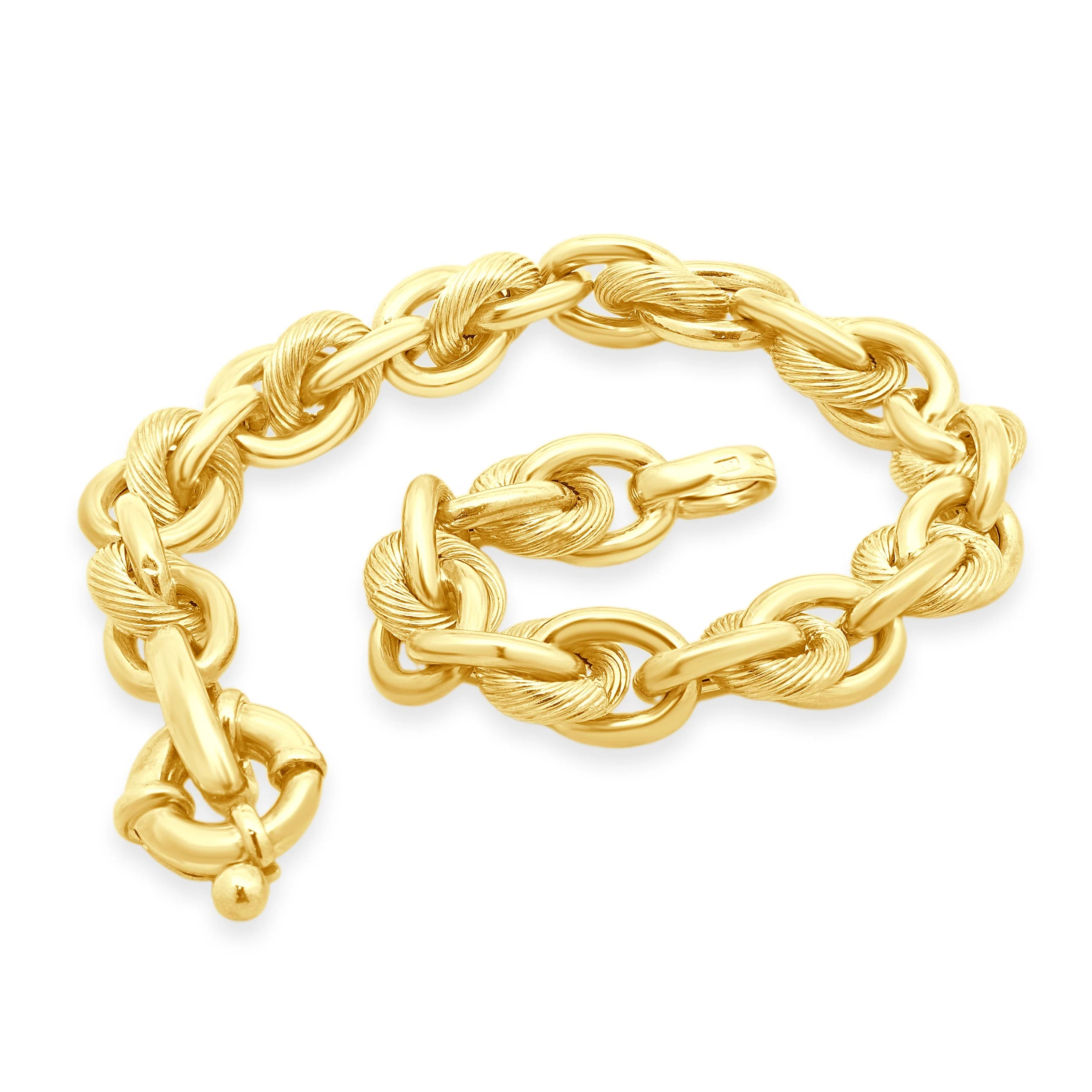 18 Karat Yellow Gold Textured Oval Interlocking Bracelet - Image 4