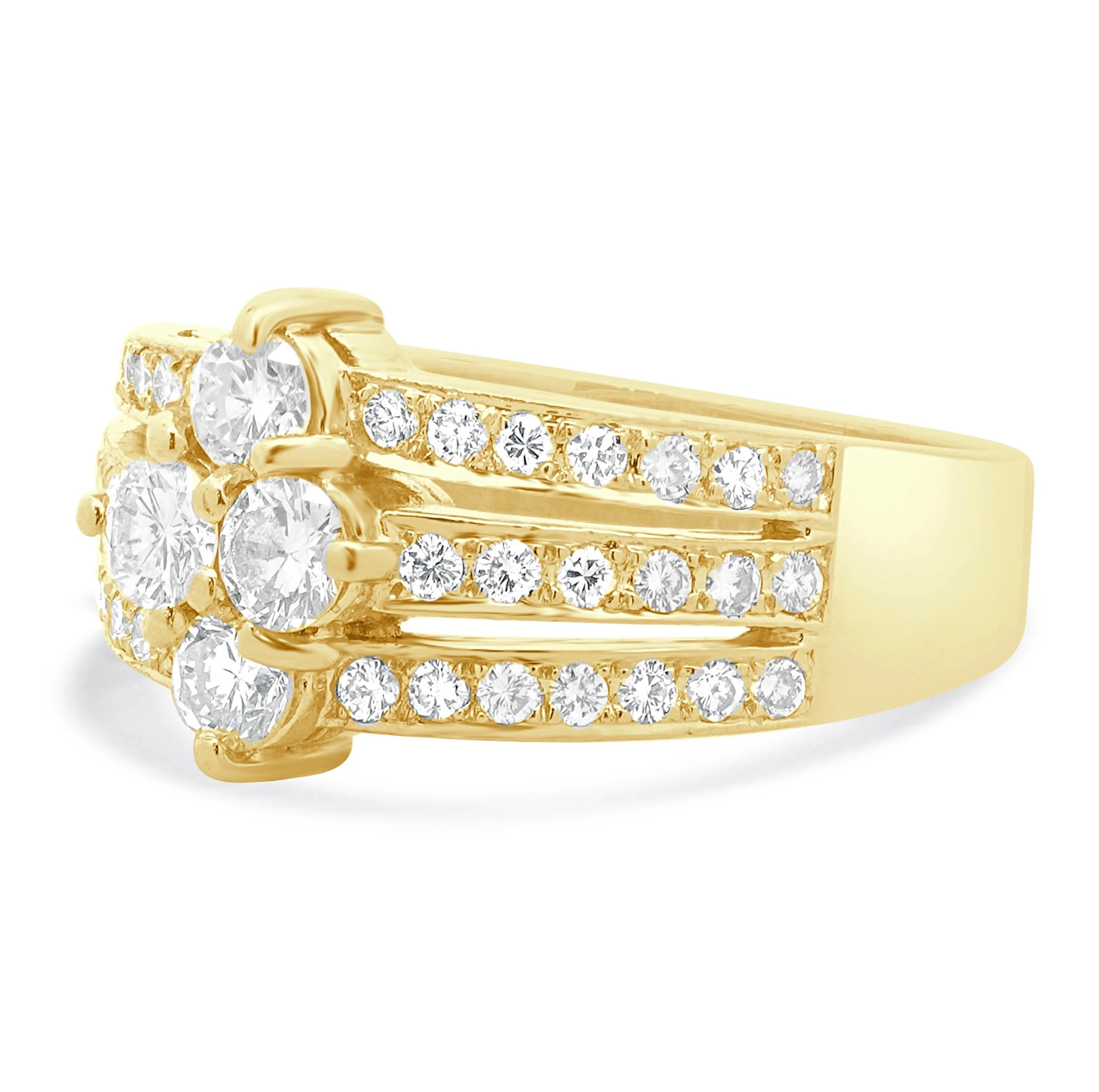 18 Karat Yellow Gold Three Row Diamond Cluster Ring - Image 2