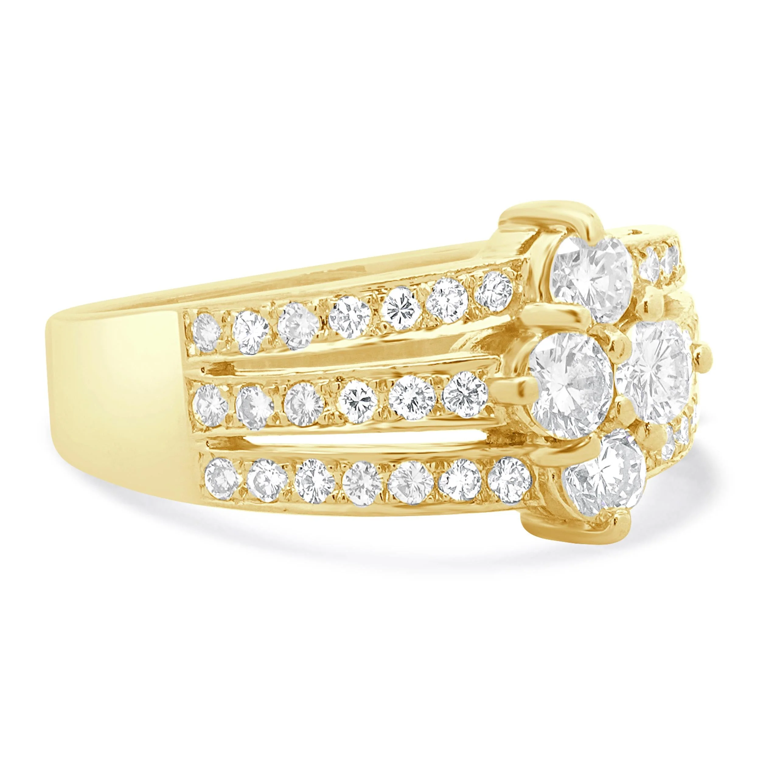 18 Karat Yellow Gold Three Row Diamond Cluster Ring - Image 3