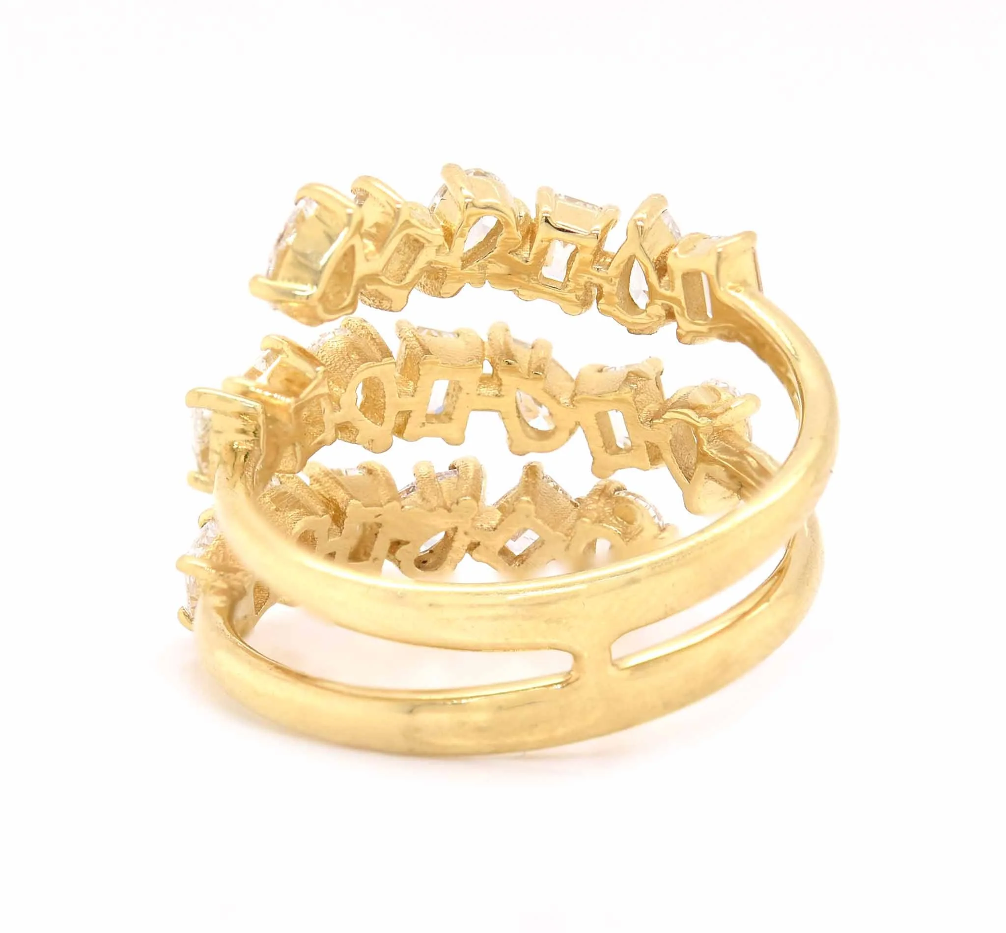 18 Karat Yellow Gold Three Row Pear and Baguette Diamond Bypass Ring - Image 4