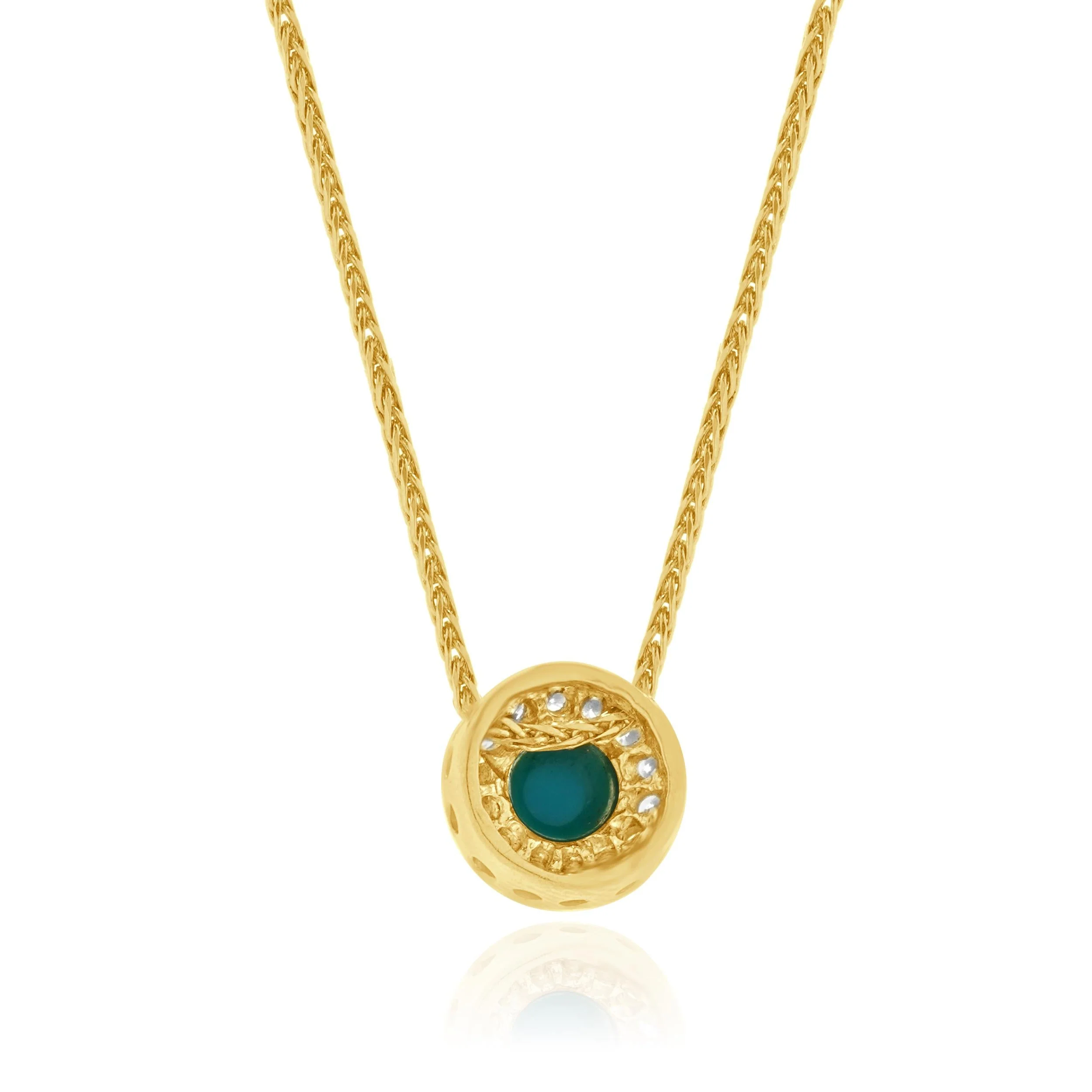 18 Karat Yellow Gold Turquoise and Diamond Halo Necklace - Image 2
