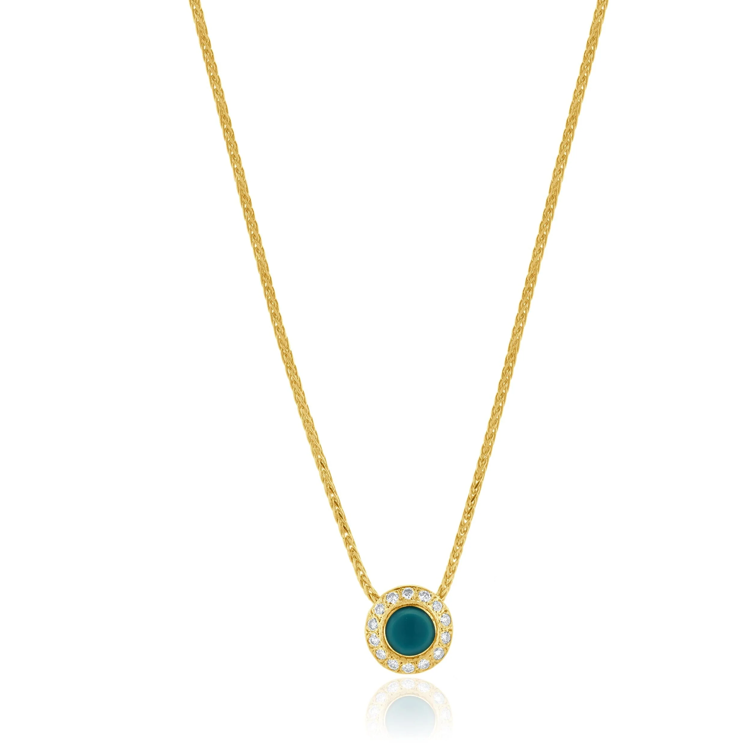 18 Karat Yellow Gold Turquoise and Diamond Halo Necklace - Image 3