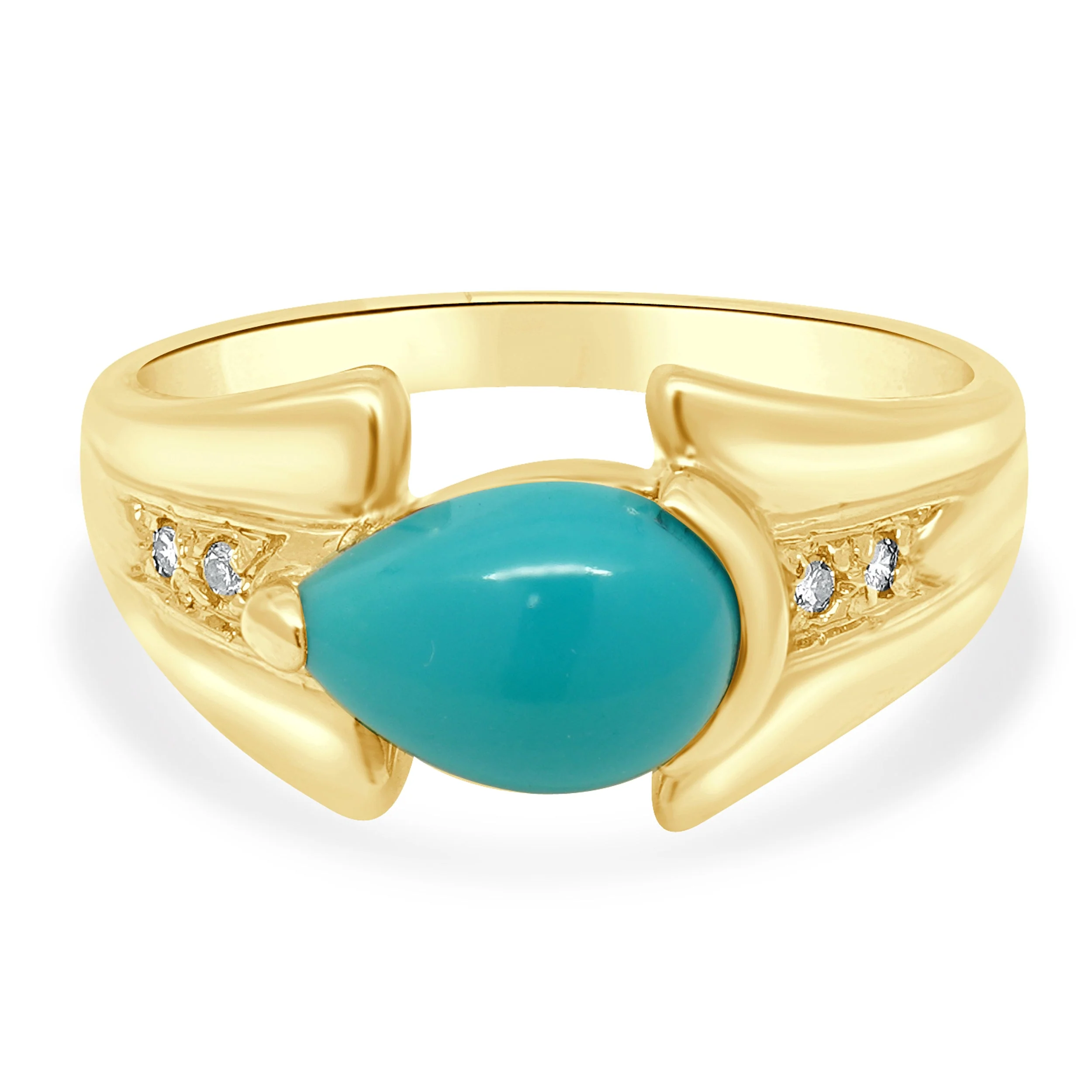 18 Karat Yellow Gold Turquoise Cabochon Ring w/ Diamond Accents