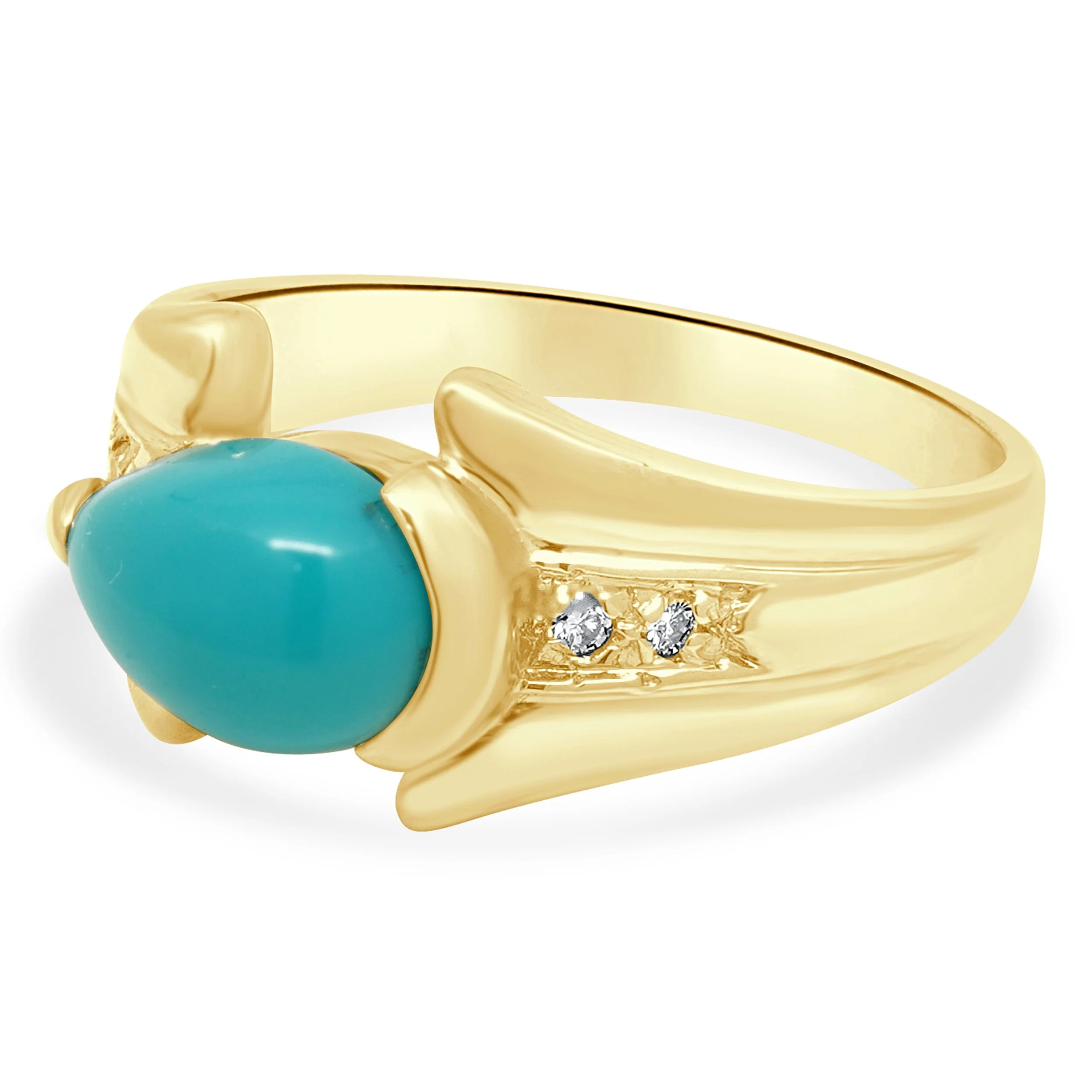 18 Karat Yellow Gold Turquoise Cabochon Ring w/ Diamond Accents - Image 2