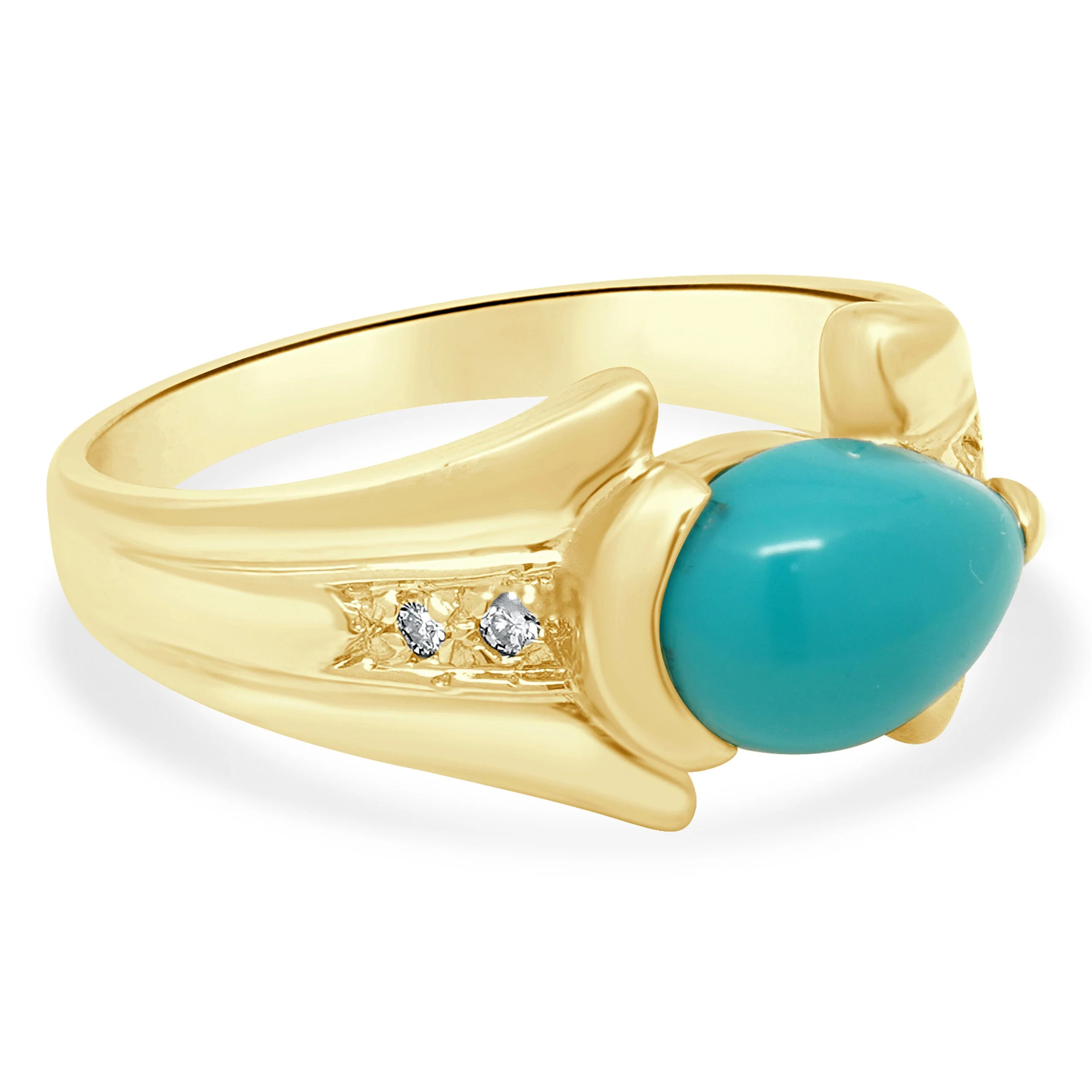 18 Karat Yellow Gold Turquoise Cabochon Ring w/ Diamond Accents - Image 4