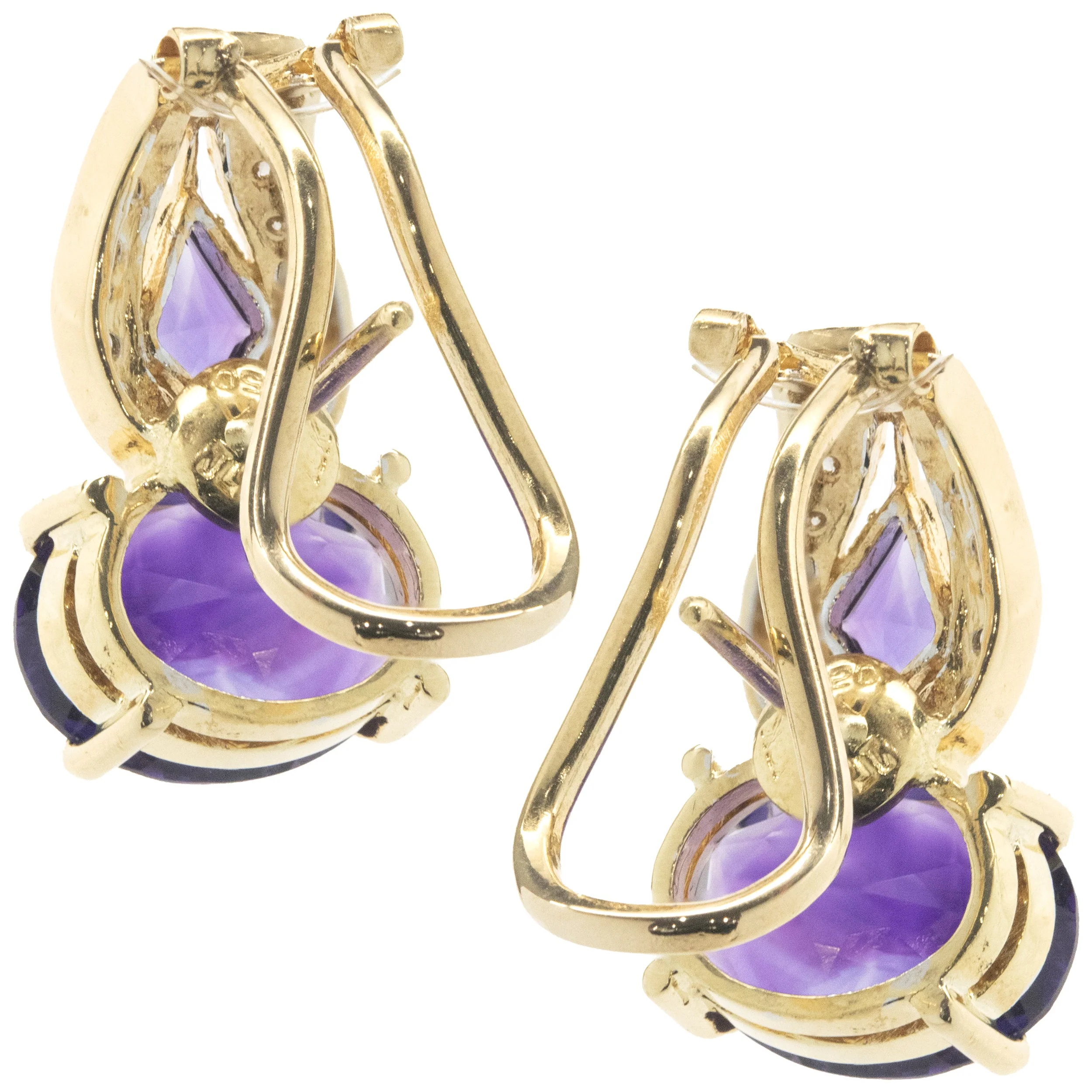 18 Karat Yellow Gold Vintage Diamond and Amethyst Drop Earrings - Image 2
