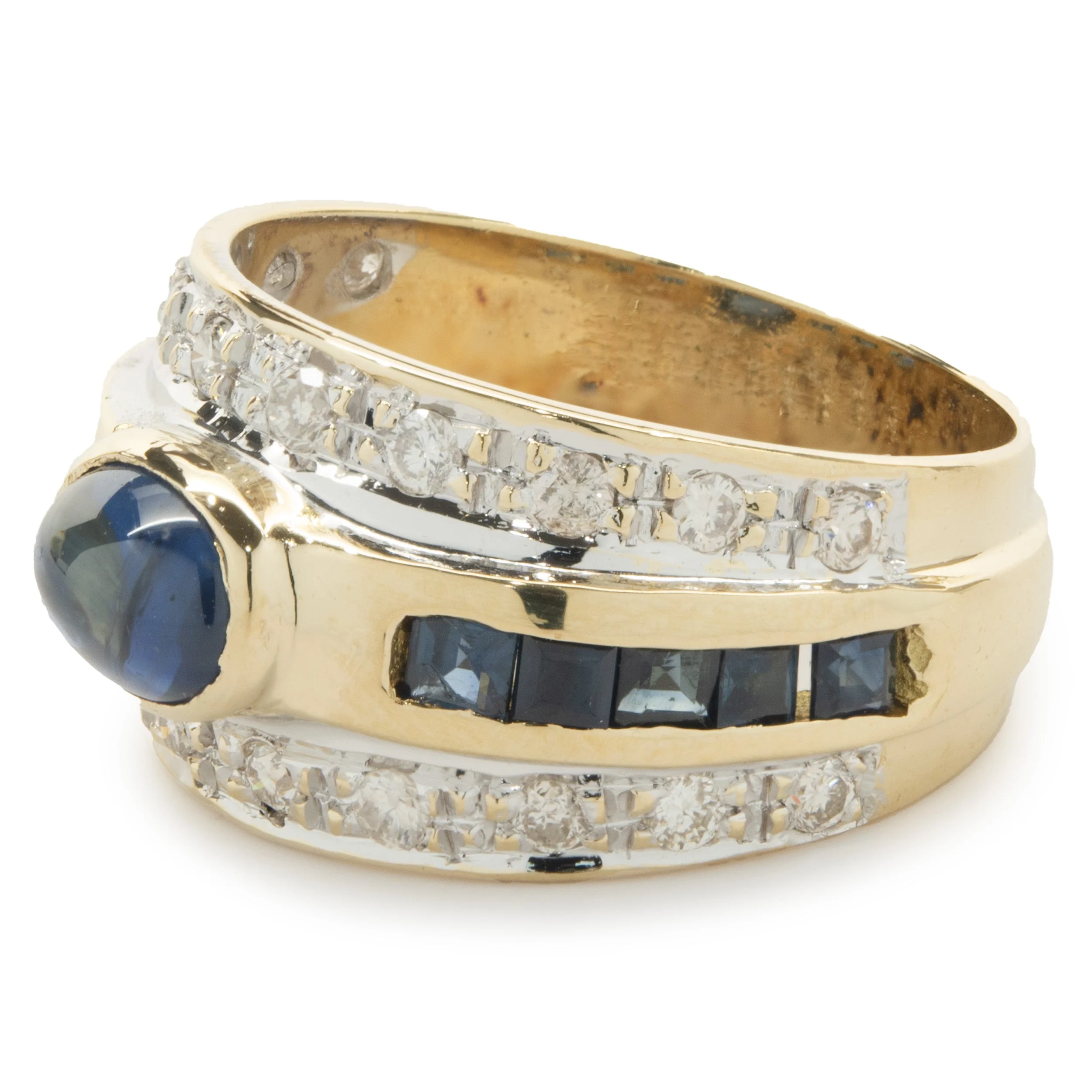 18 Karat Yellow Gold Vintage Sapphire and Diamond Fashion Band - Image 2