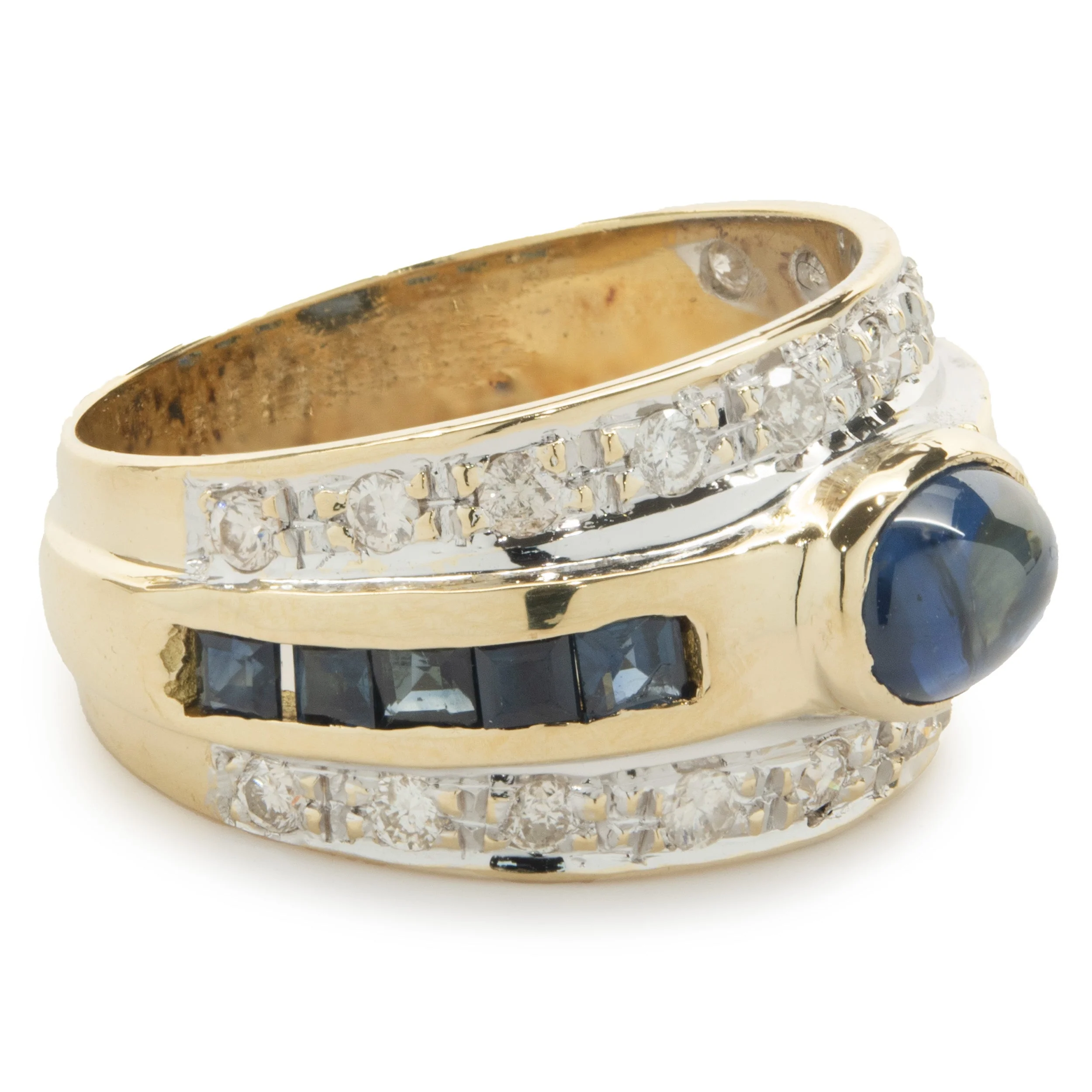 18 Karat Yellow Gold Vintage Sapphire and Diamond Fashion Band - Image 4