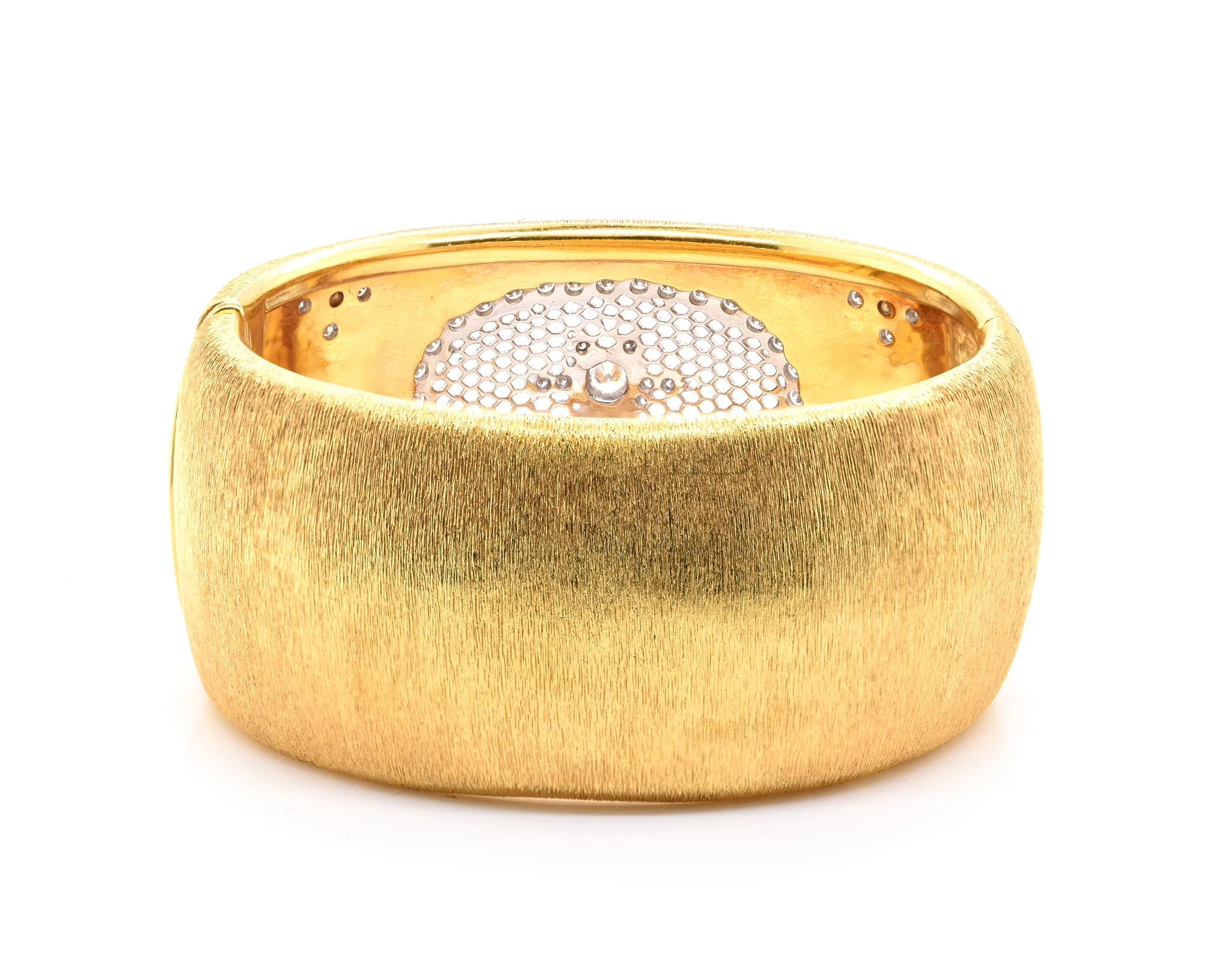 18 Karat Yellow Gold Wide Vintage Diamond Snowflake Cuff Bracelet - Image 3