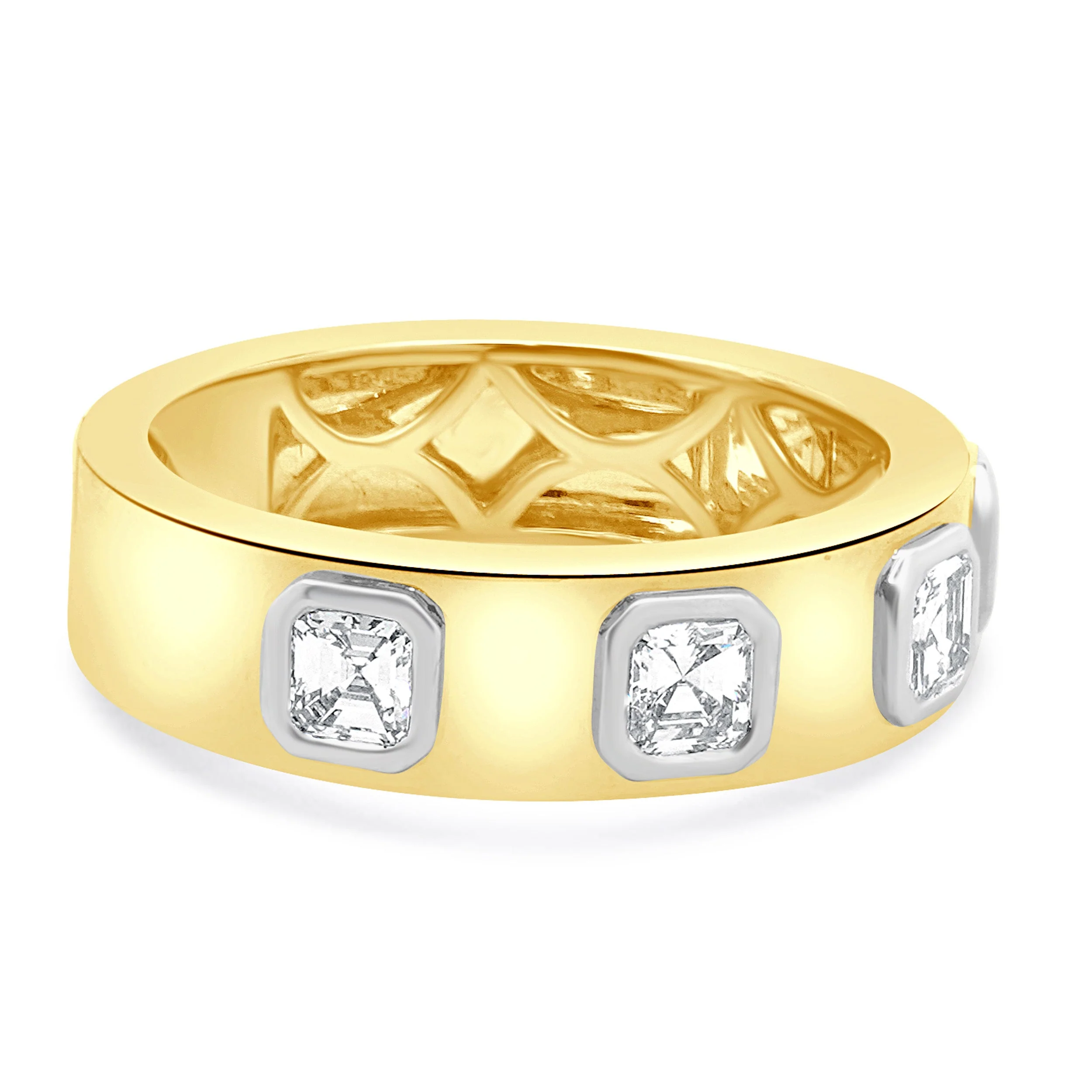 18 Karat Yellow & White Gold Bezel Set Asscher Cut Diamond Station Band - Image 2
