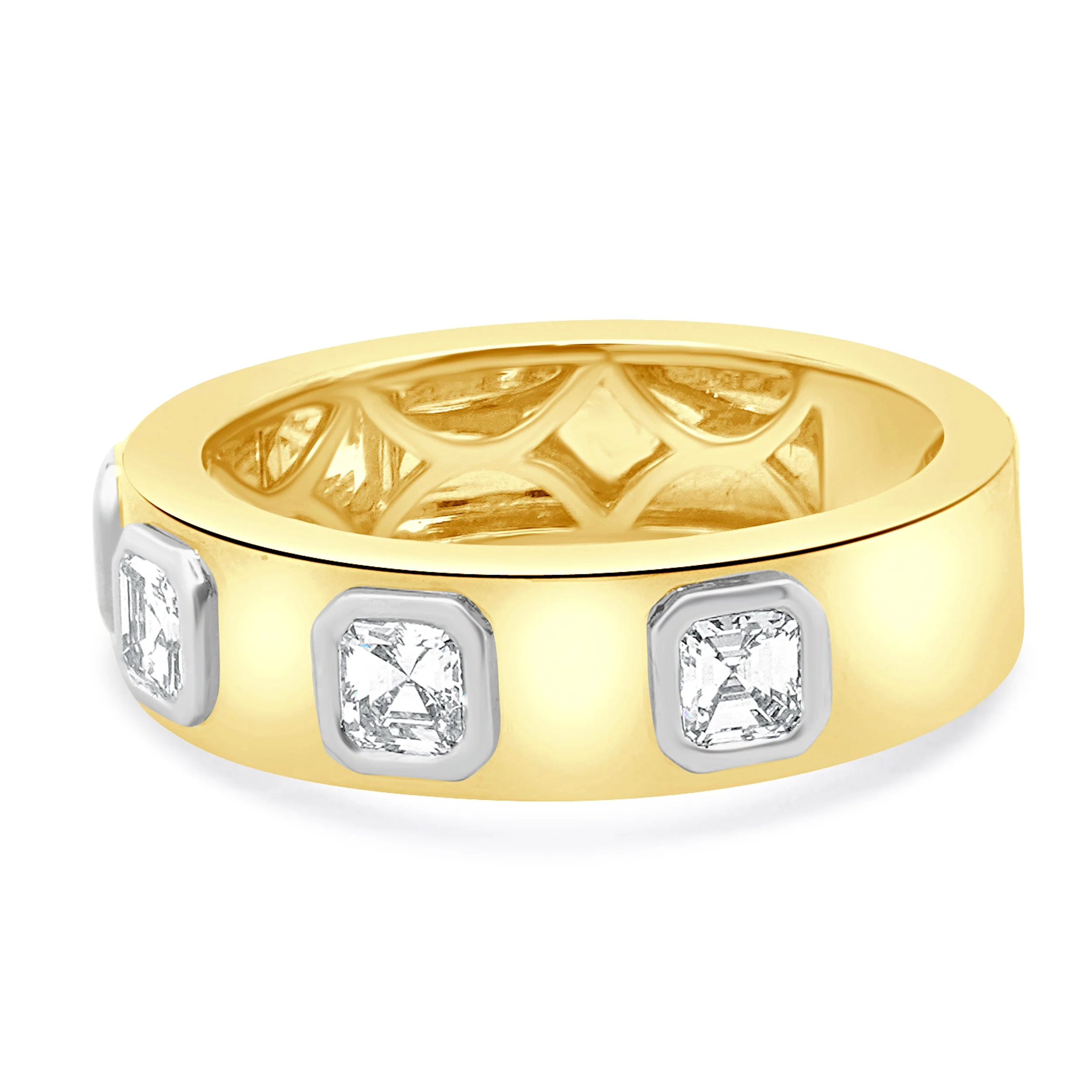 18 Karat Yellow & White Gold Bezel Set Asscher Cut Diamond Station Band - Image 3