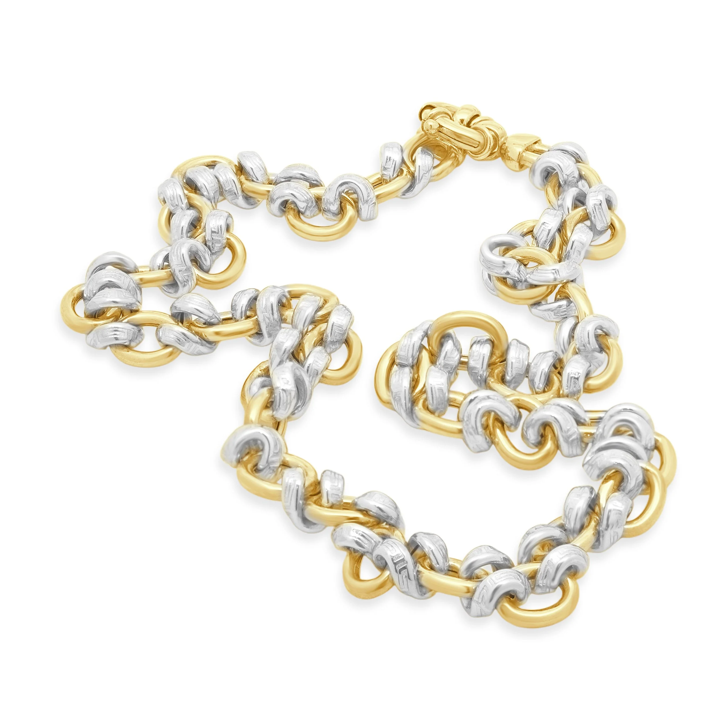 18 Karat Yellow & White Gold Greek Key Oval Link Necklace - Image 2