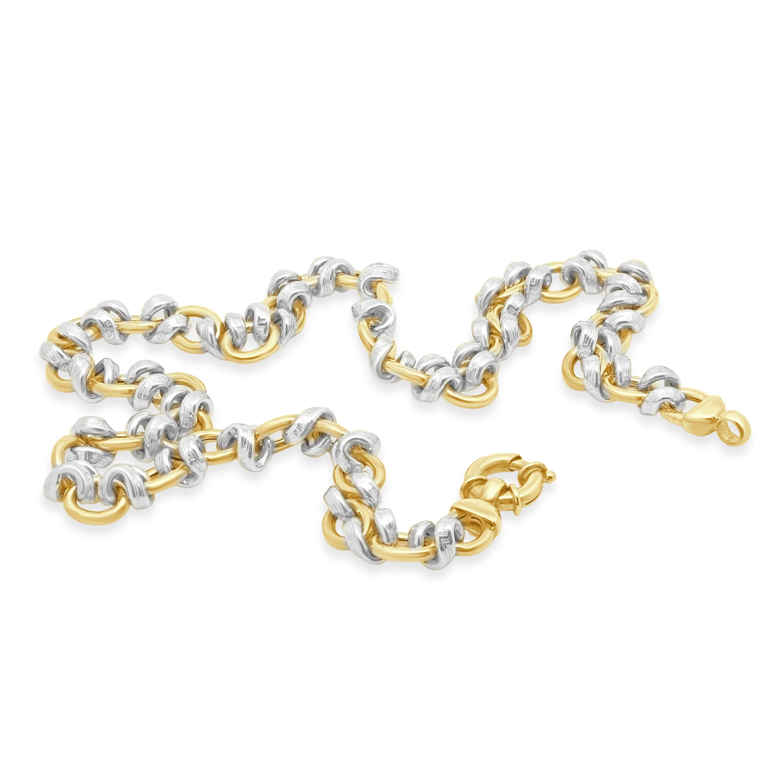 18 Karat Yellow & White Gold Greek Key Oval Link Necklace - Image 3