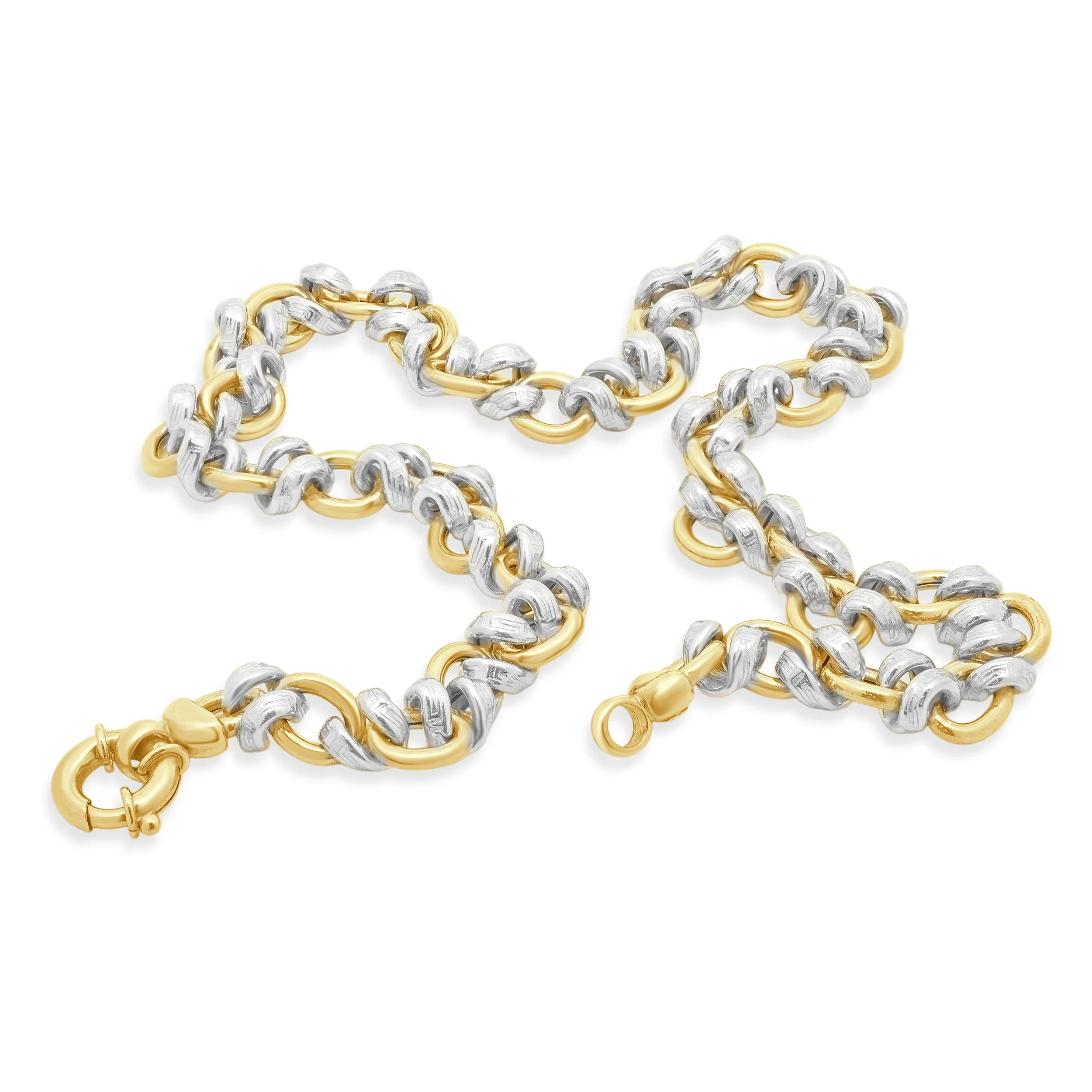 18 Karat Yellow & White Gold Greek Key Oval Link Necklace - Image 4