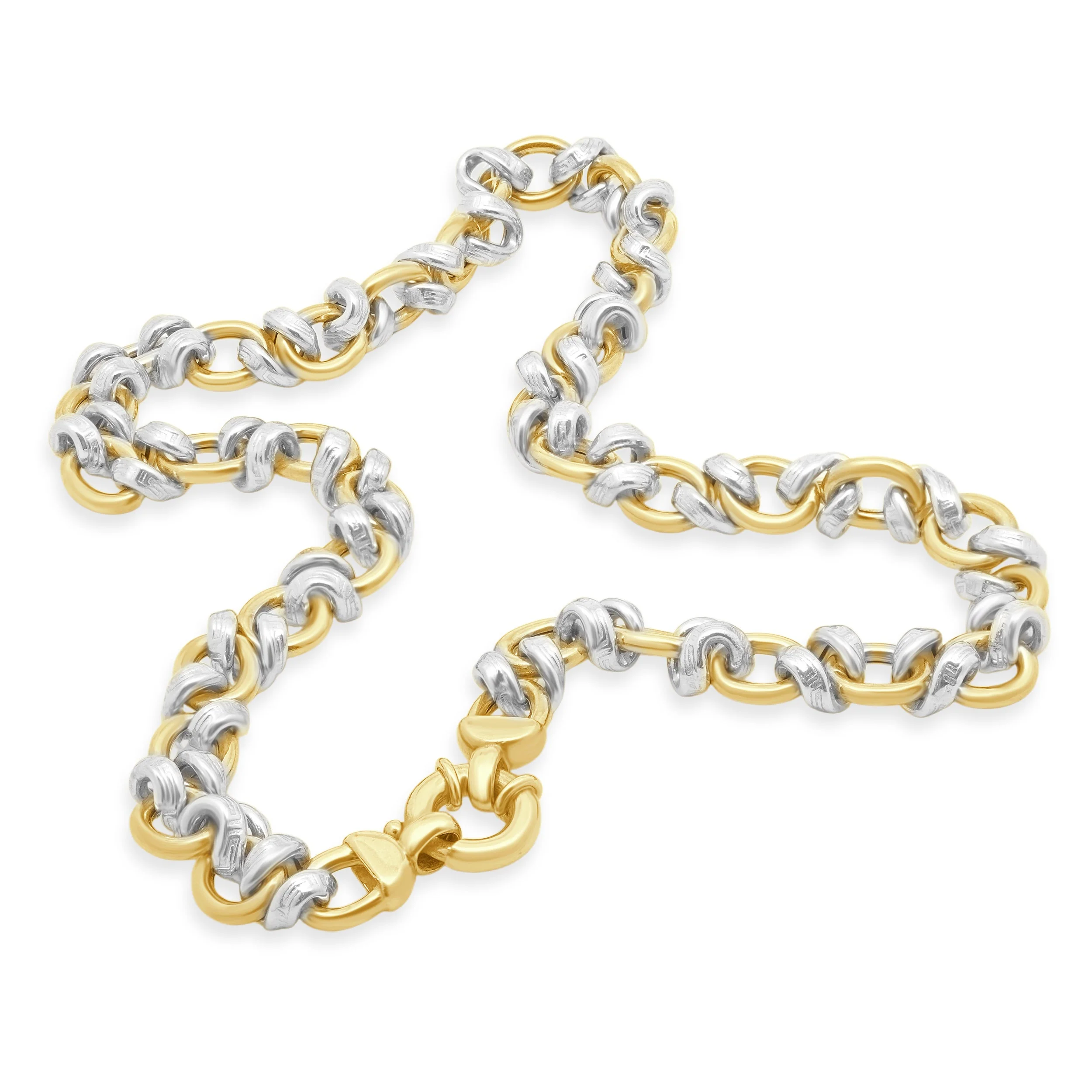 18 Karat Yellow & White Gold Greek Key Oval Link Necklace - Image 5