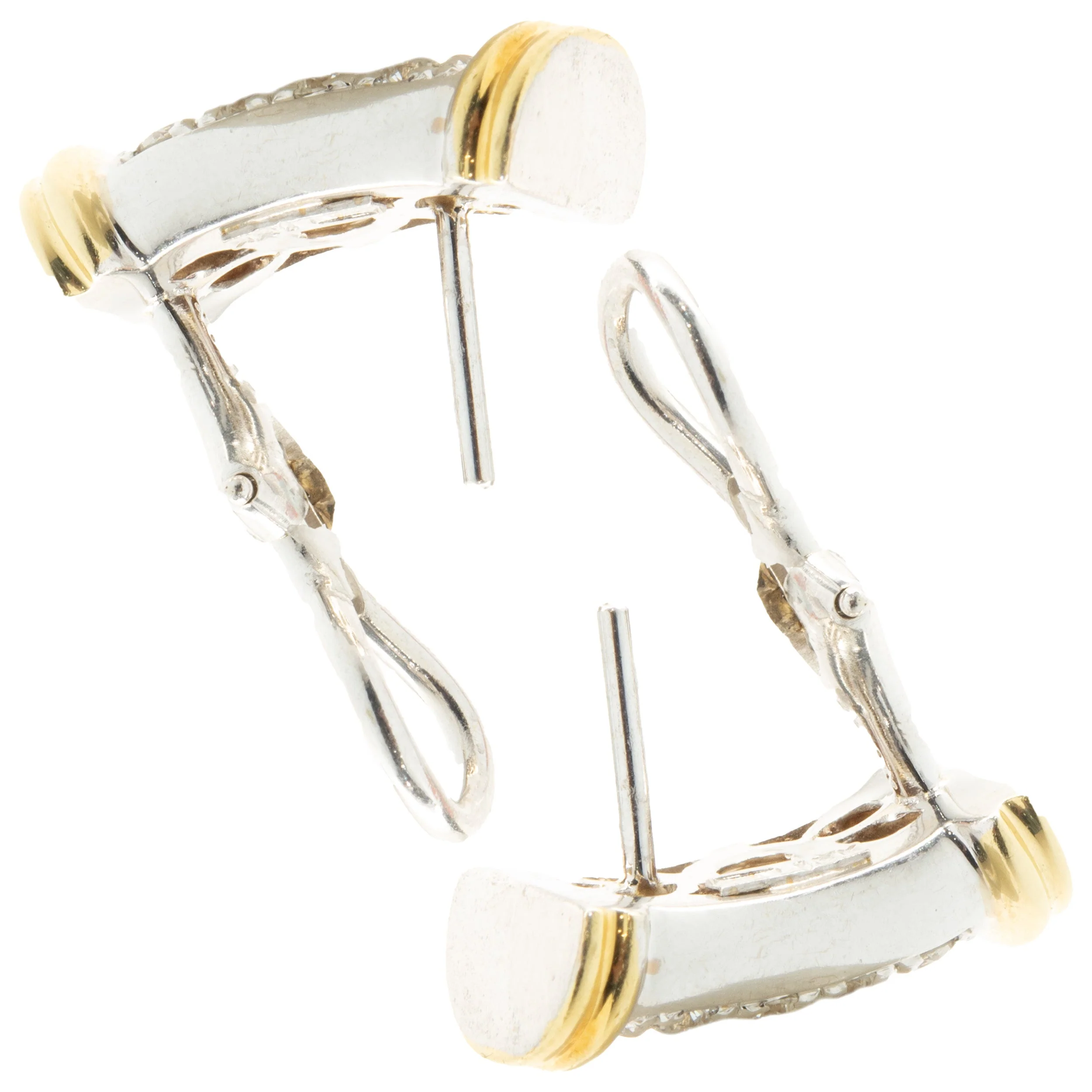 18 Karat Yellow & White Gold Pave Diamond Bar Earrings - Image 2
