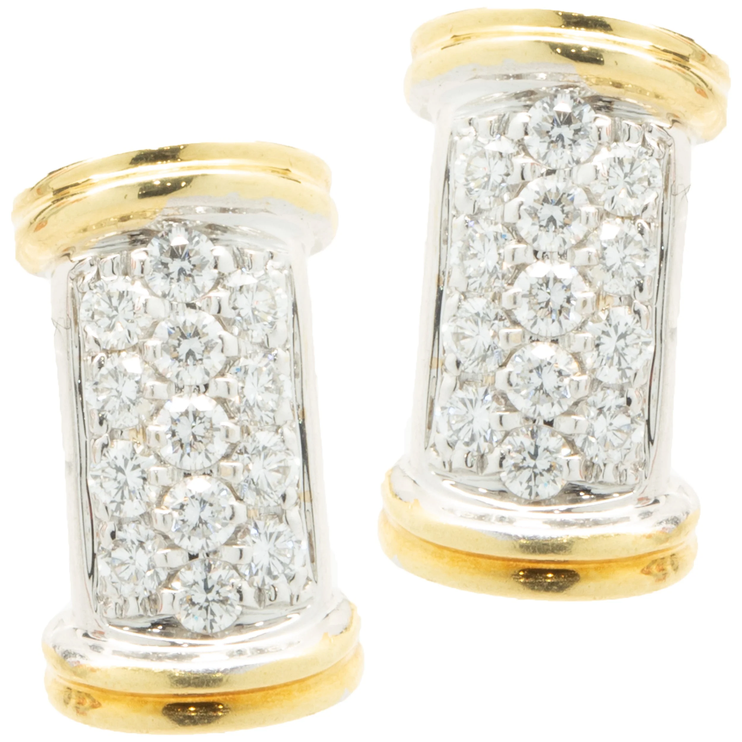 18 Karat Yellow & White Gold Pave Diamond Bar Earrings - Image 3