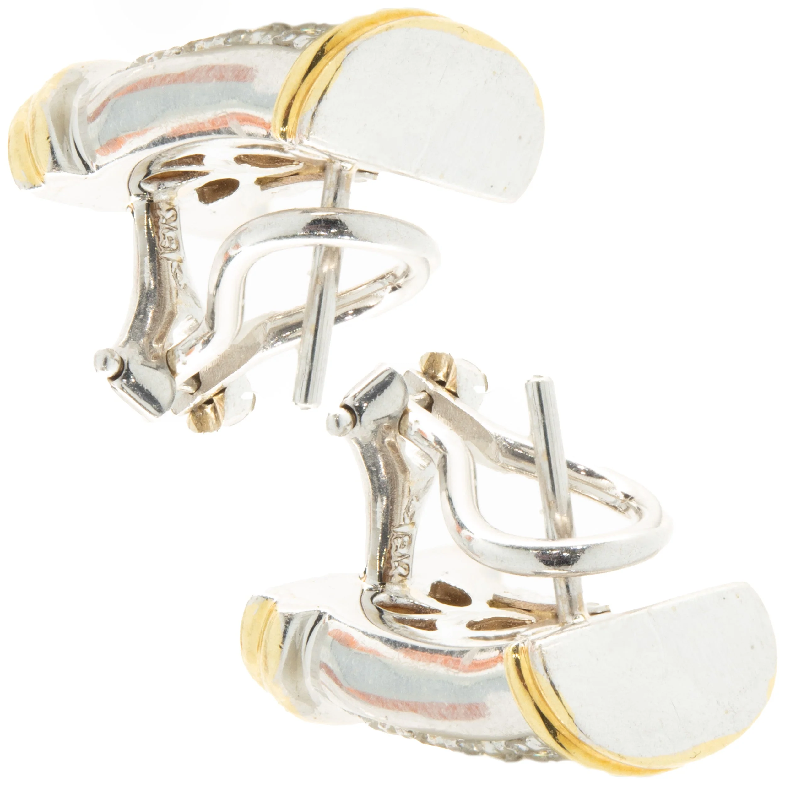 18 Karat Yellow & White Gold Pave Diamond Bar Earrings - Image 4