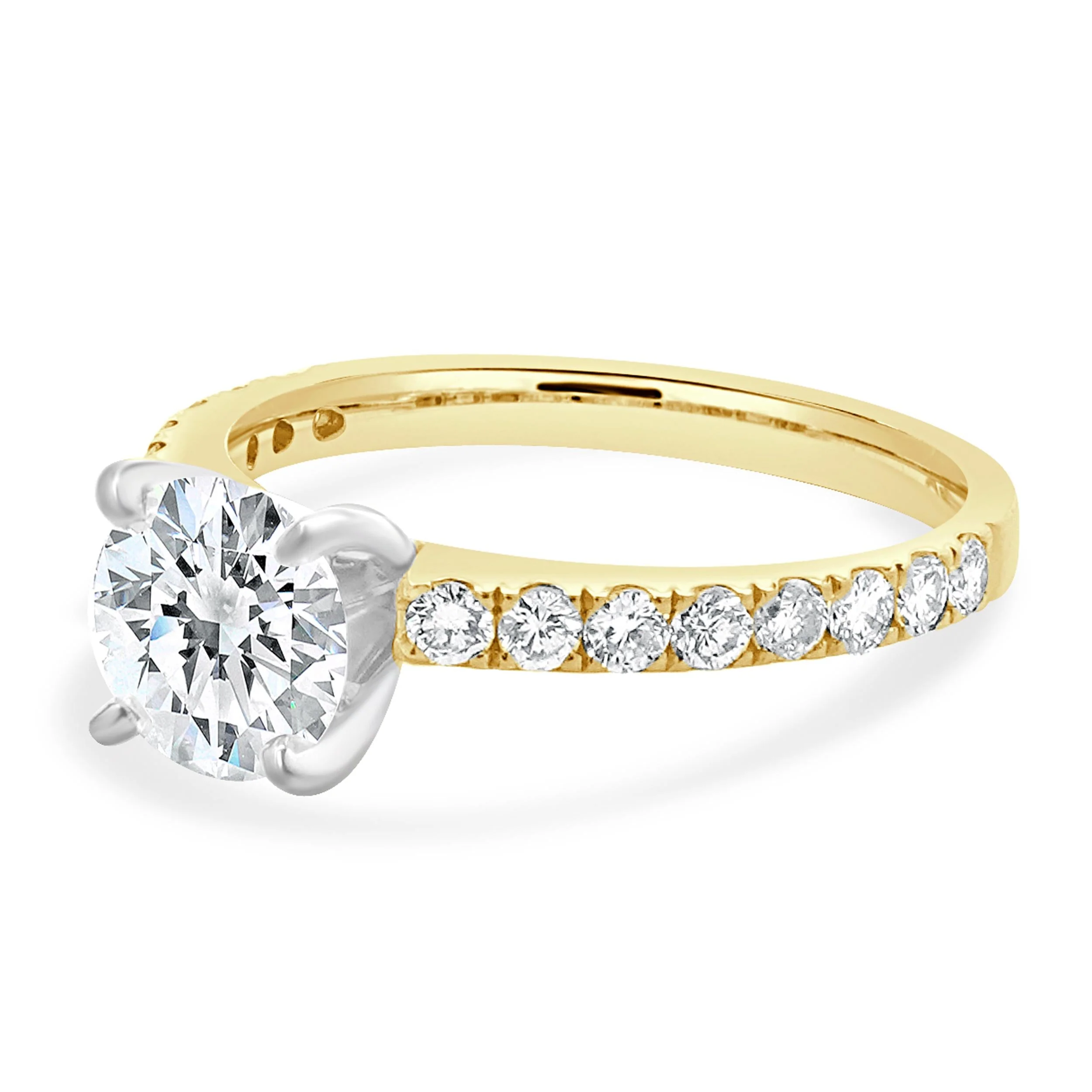 18 Karat Yellow & White Gold Round Brilliant Cut Diamond Engagement Ring - Image 2
