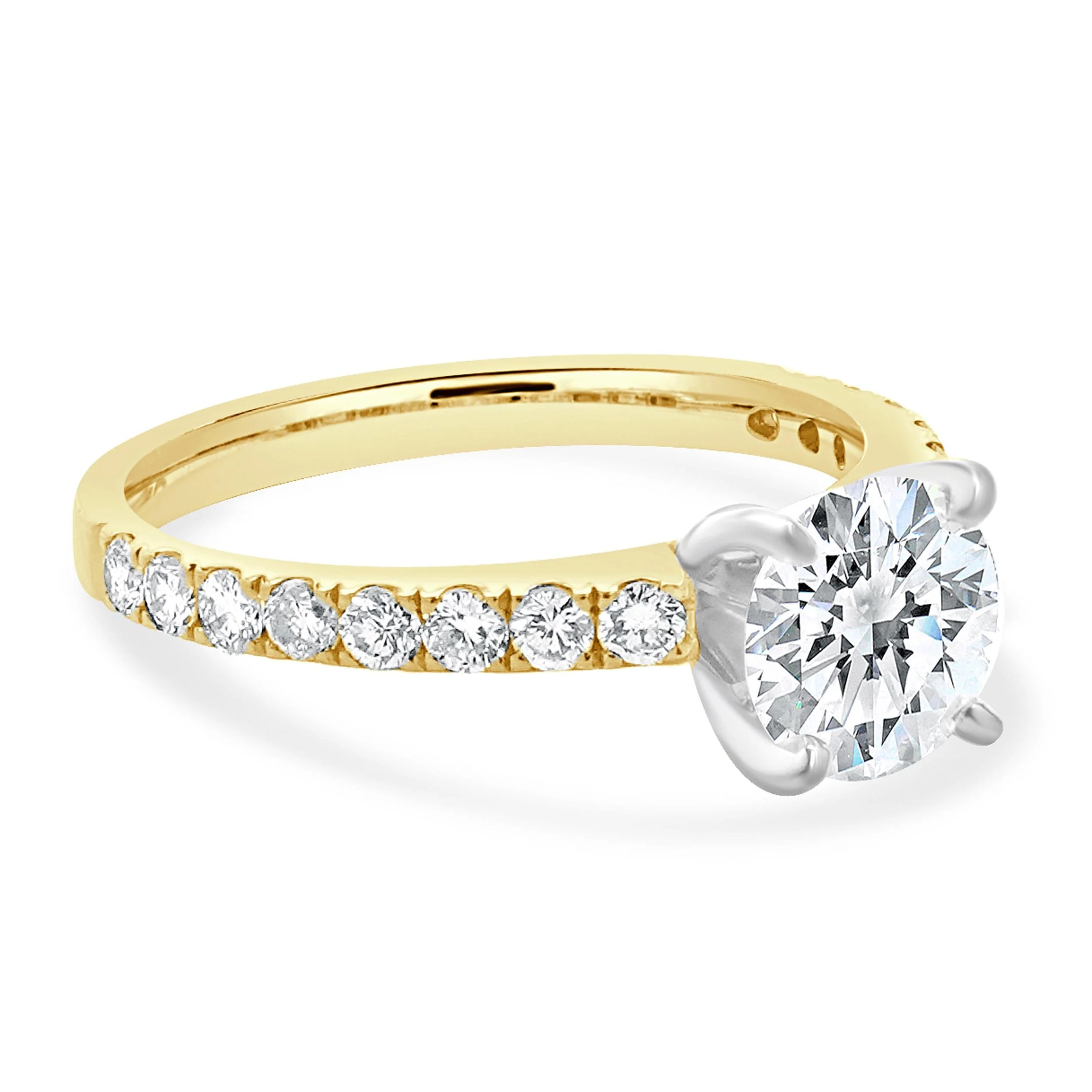 18 Karat Yellow & White Gold Round Brilliant Cut Diamond Engagement Ring - Image 4