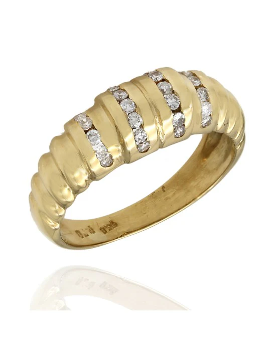 18K 4 Row Diamond Dome Ring